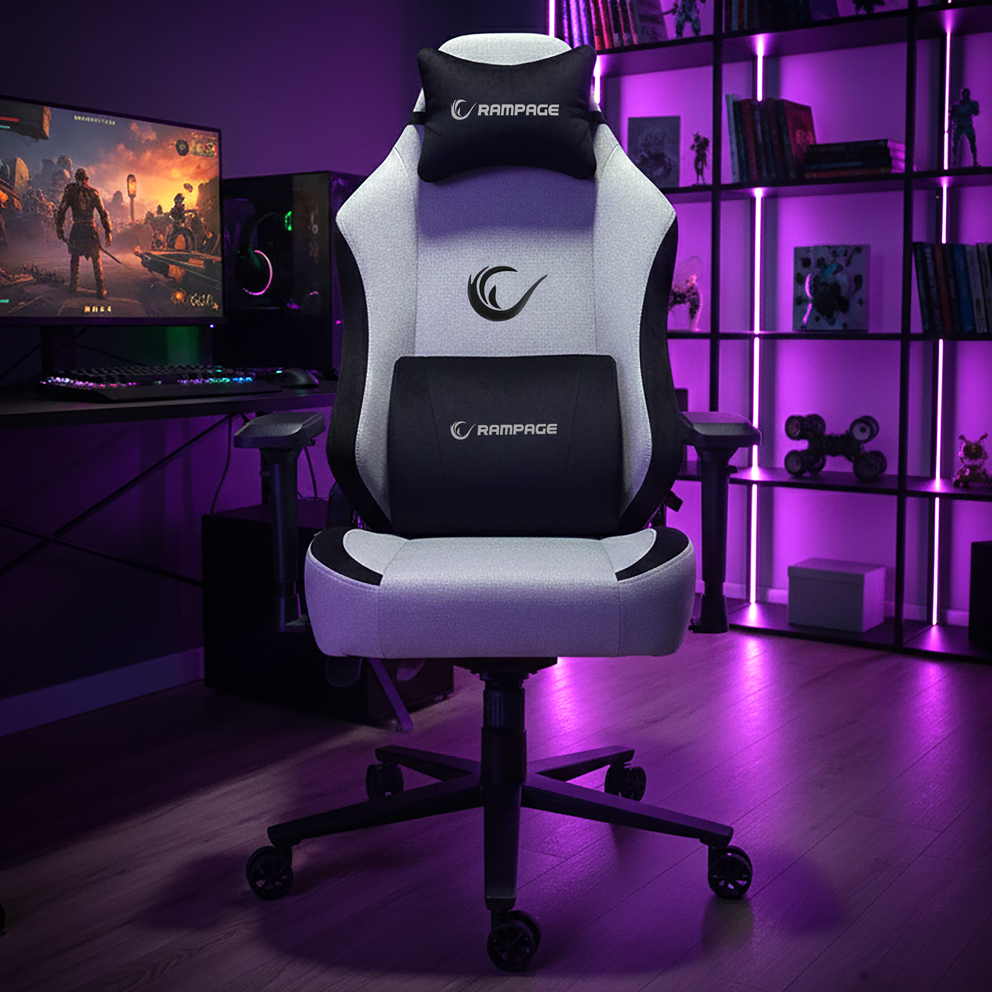 KL-R72 Woof High-End Non-Sweating Fabric Gaming Chair-Gray/Black