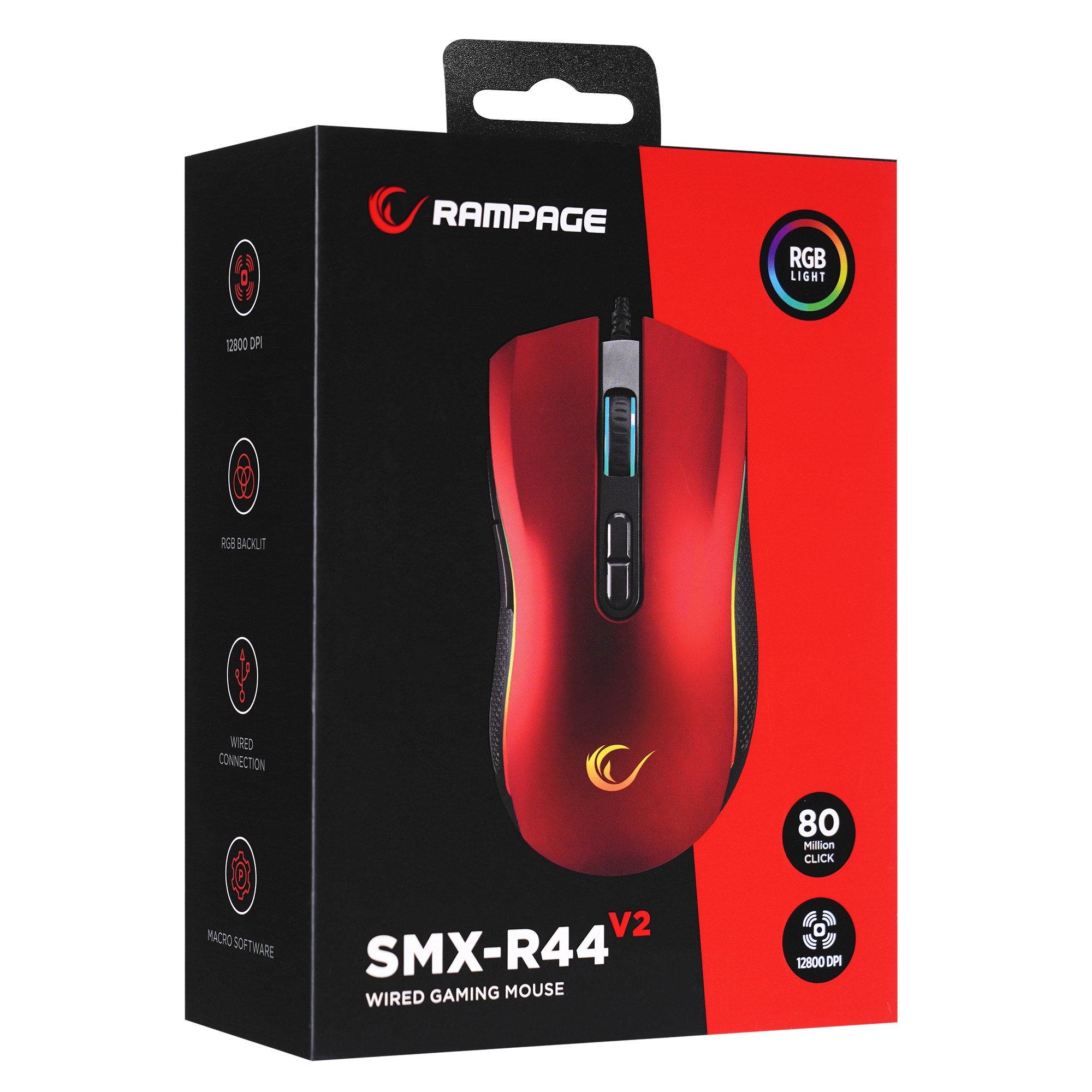 SMX-R44 V2 Makrolu Kırmızı 12800 DPI RGB Ledli 80 Million Huano Switch Gaming Oyuncu Mouse - Rampage
