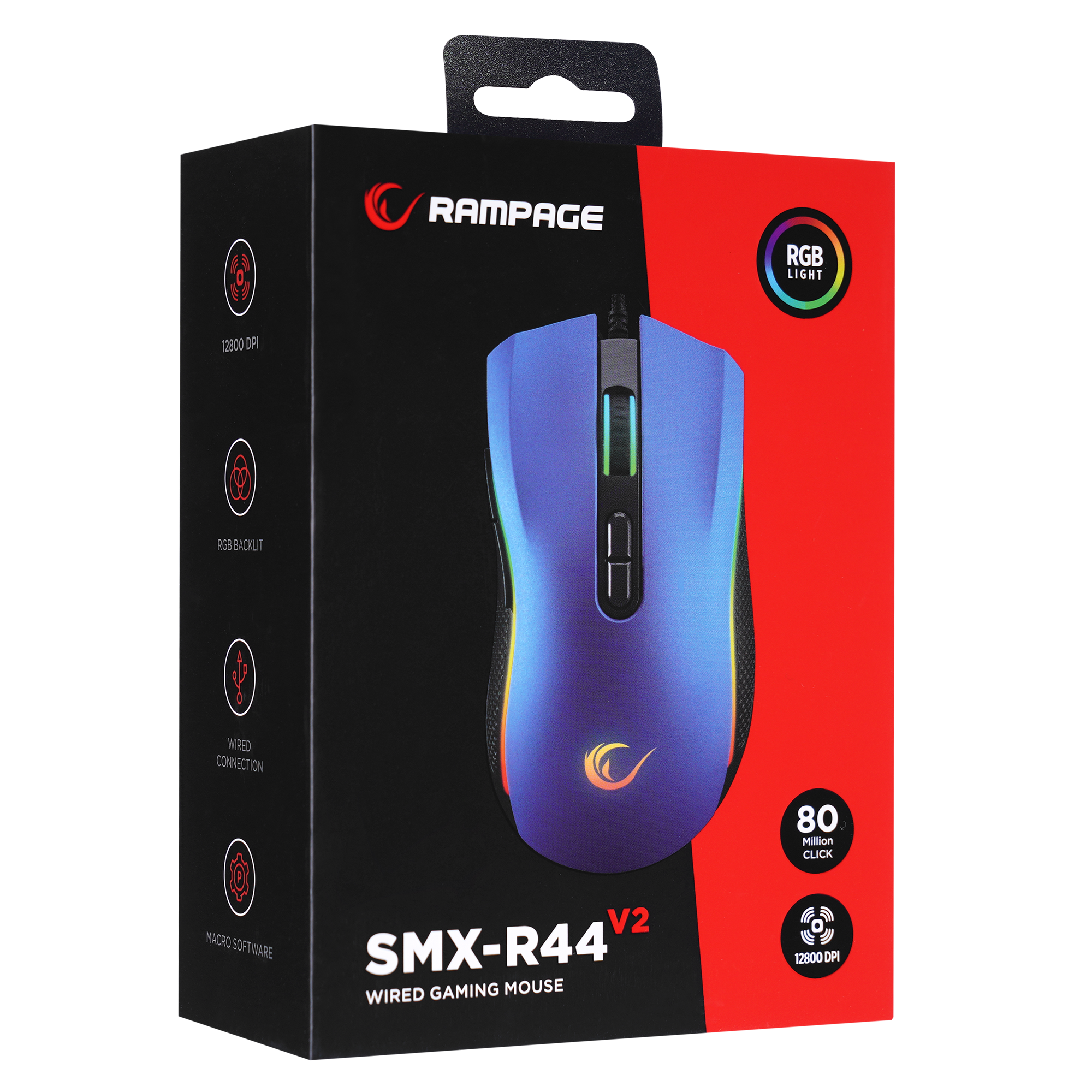 SMX-R44 V2 Makrolu Mavi 12800 DPI RGB Ledli 80 Million Huano Switch Gaming Oyuncu Mouse - Rampage