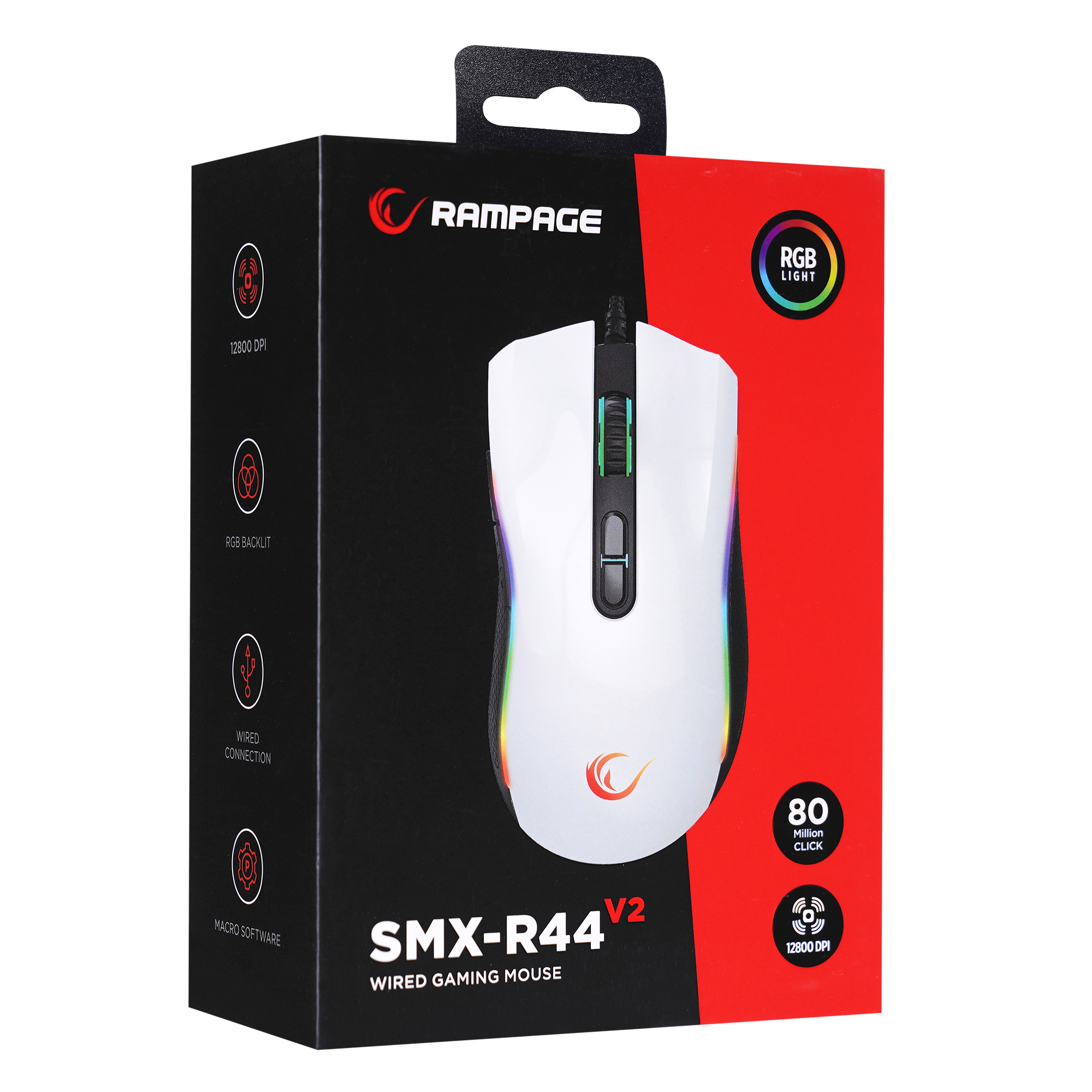 SMX-R44 V2 Makrolu Beyaz 12800 DPI RGB Ledli 80 Million Huano Switch Gaming Oyuncu Mouse - Rampage