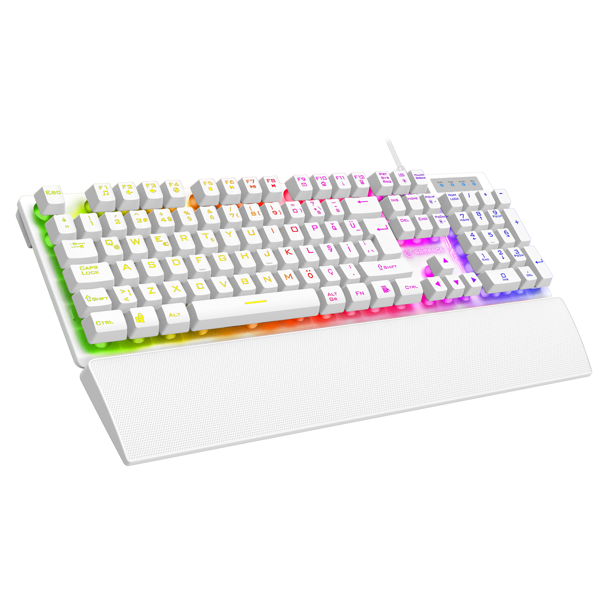 KB-RX77 RUNNER Beyaz USB Rainbow Aydınlatmalı Q Bilek Destekli Gaming Klavye - Rampage