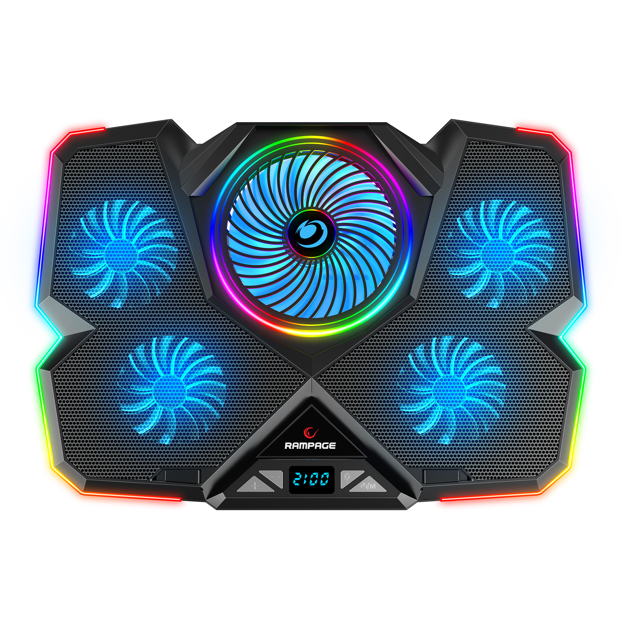 Breeze S50 Telefon Tutuculu 5 Fanlı RGB Işıklı Yükseklik Ayarlı LCD Göstergeli Notebook Soğutucu - Rampage