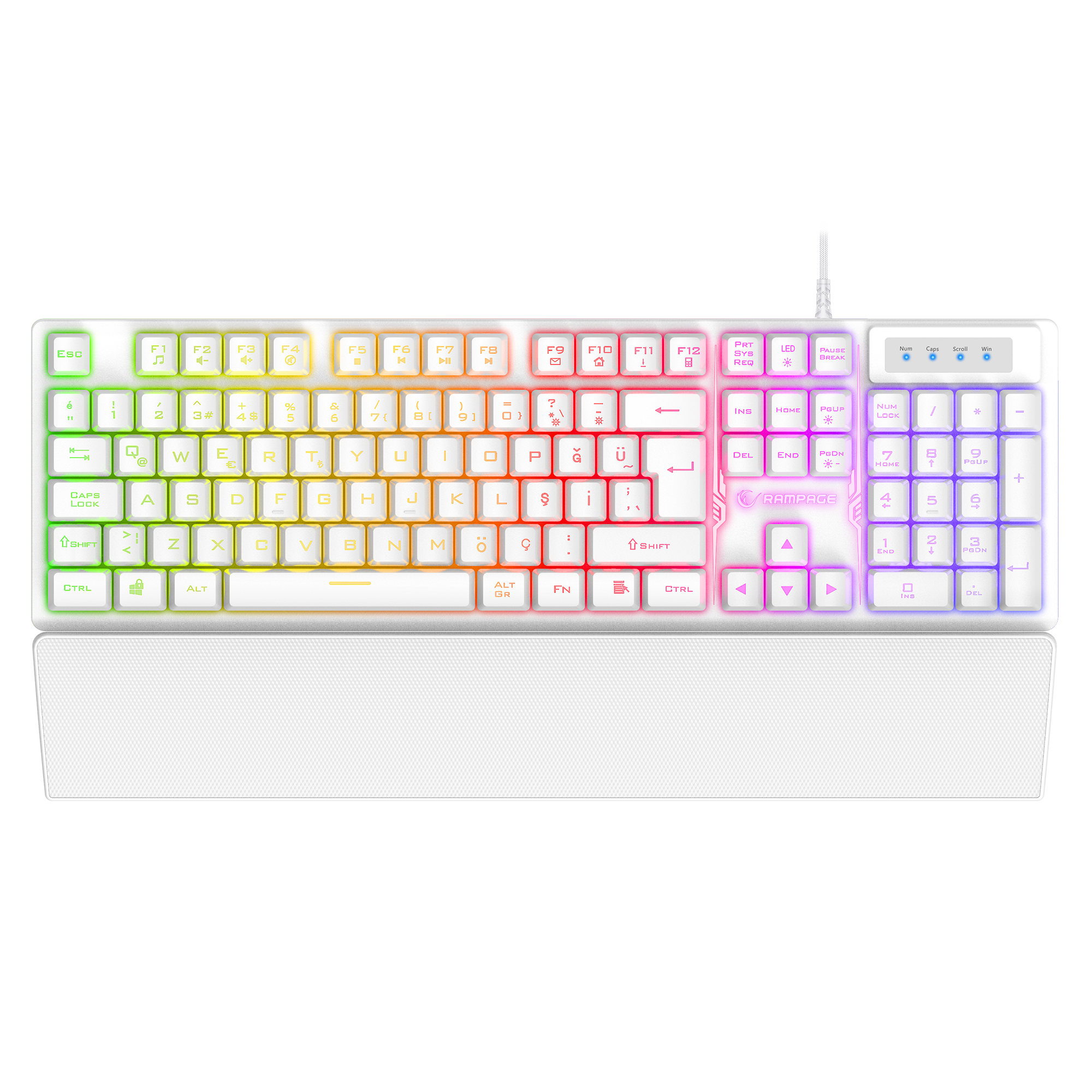 KB-RX77 RUNNER Beyaz USB Rainbow Aydınlatmalı Q Bilek Destekli Gaming Klavye - Rampage