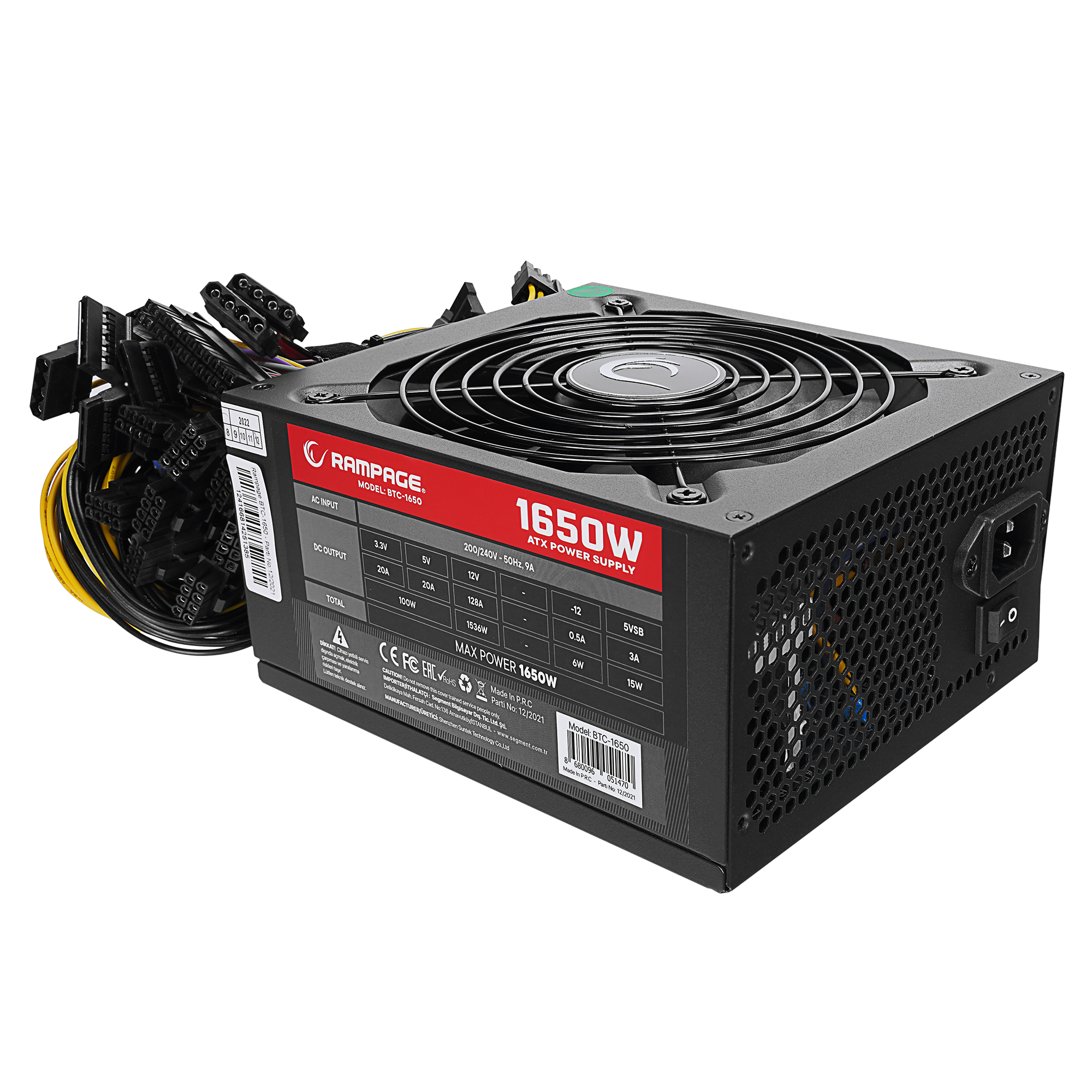 BTC-1650 1650W 16* PCIe VGA Soket 14cm Fanlı Bitcoin Power Supply - Rampage