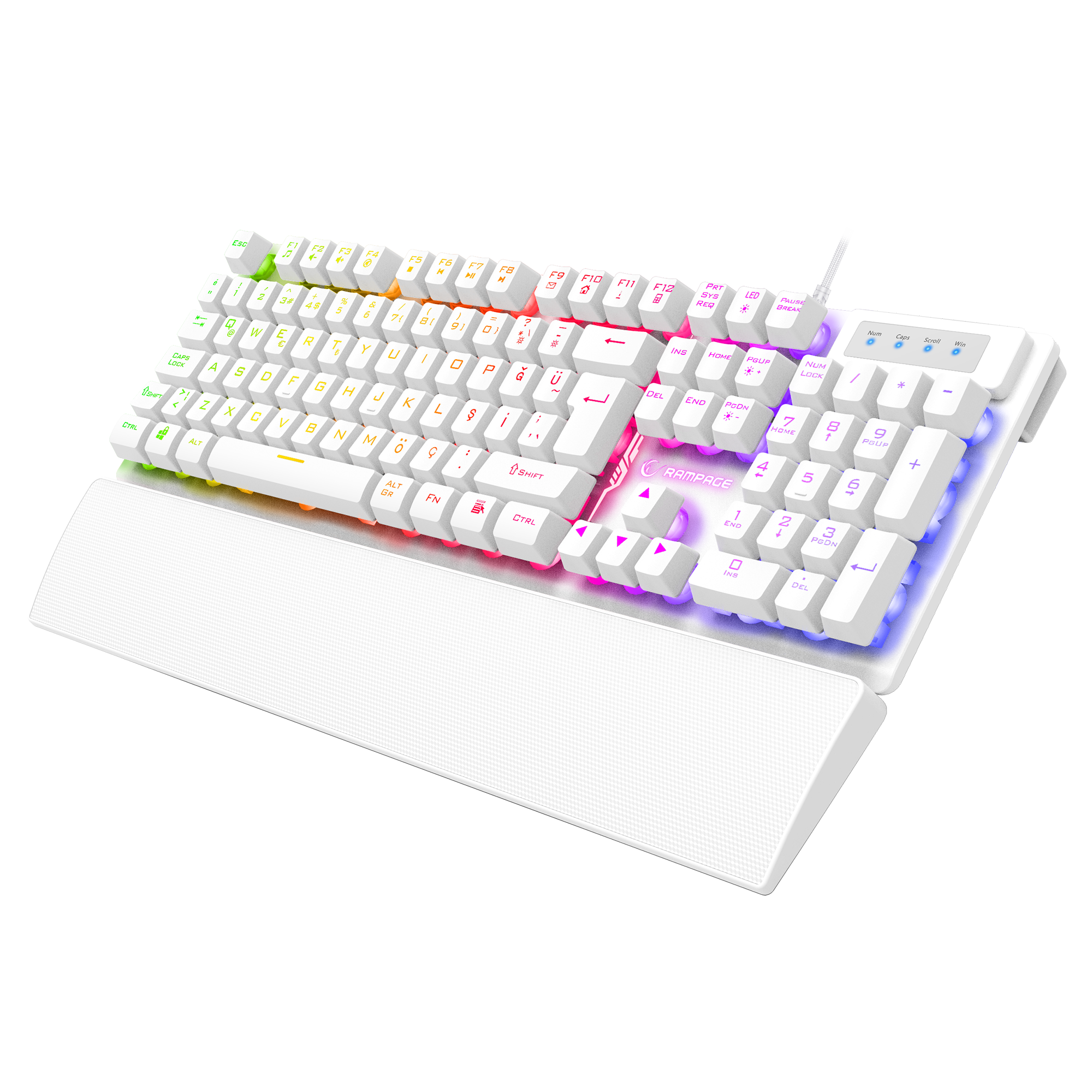 KB-RX77 RUNNER Beyaz USB Rainbow Aydınlatmalı Q Bilek Destekli Gaming Klavye - Rampage