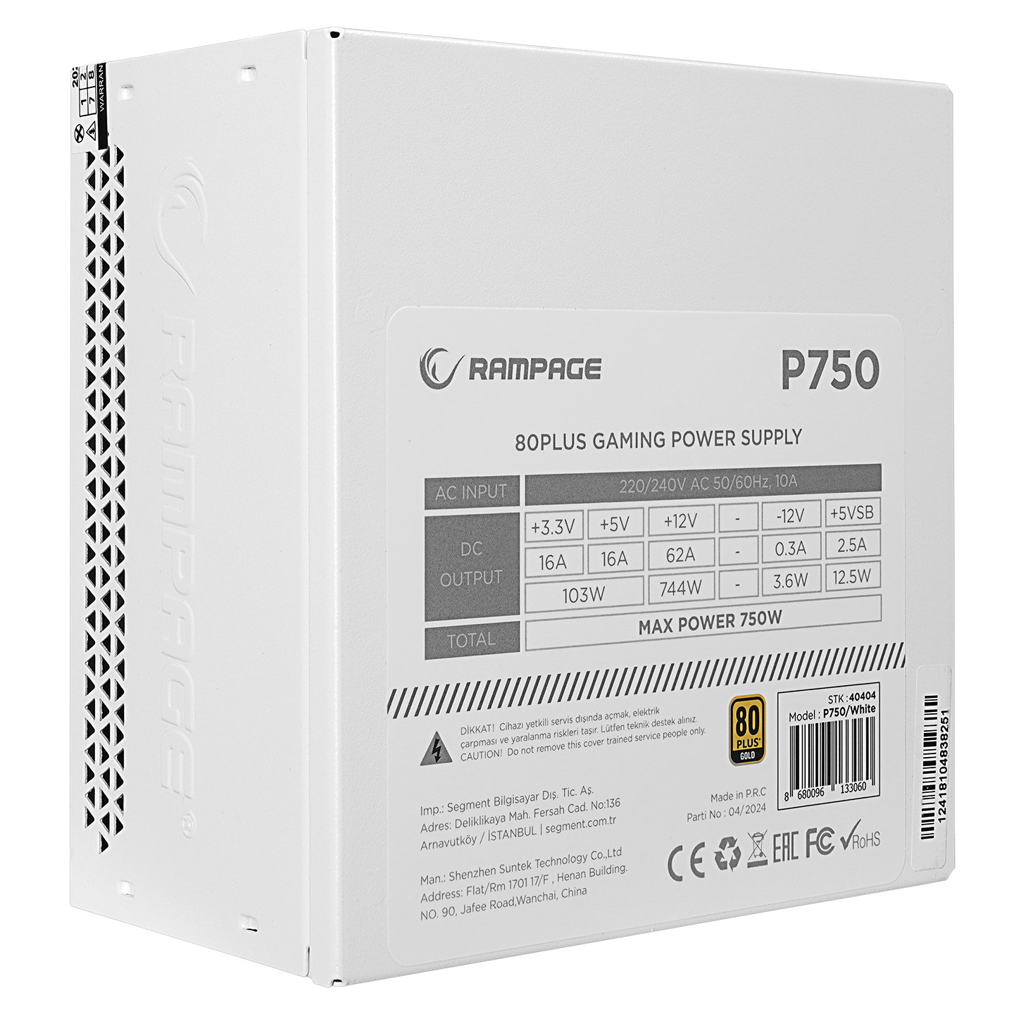 P750 750W 80+ GOLD APFC Beyaz PC Power Supply - Rampage