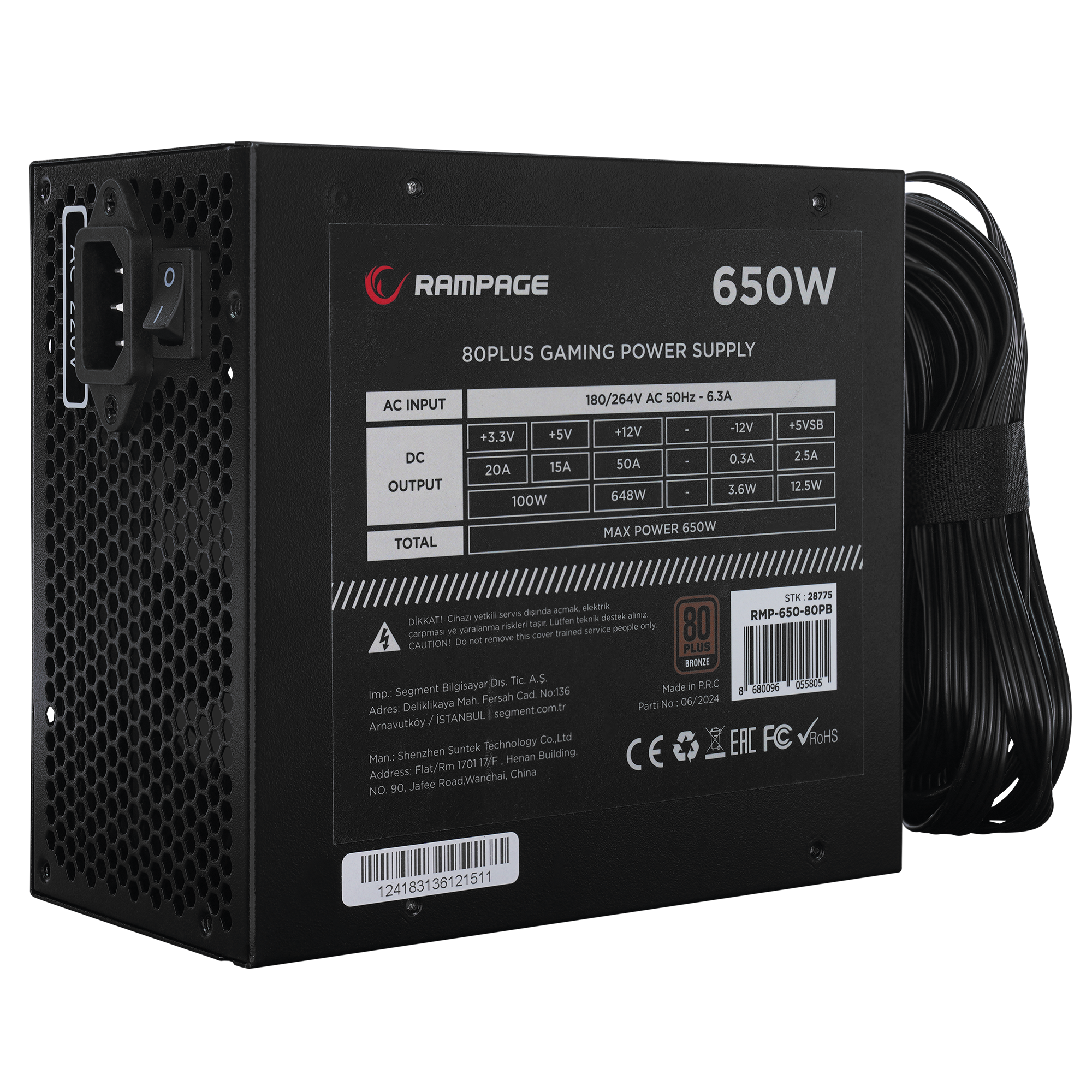 RMP-650-80PB 650W 14cm Siyah Fan 80 Plus Bronze Aktif PFC Power Supply (Kutusuz) - Rampage