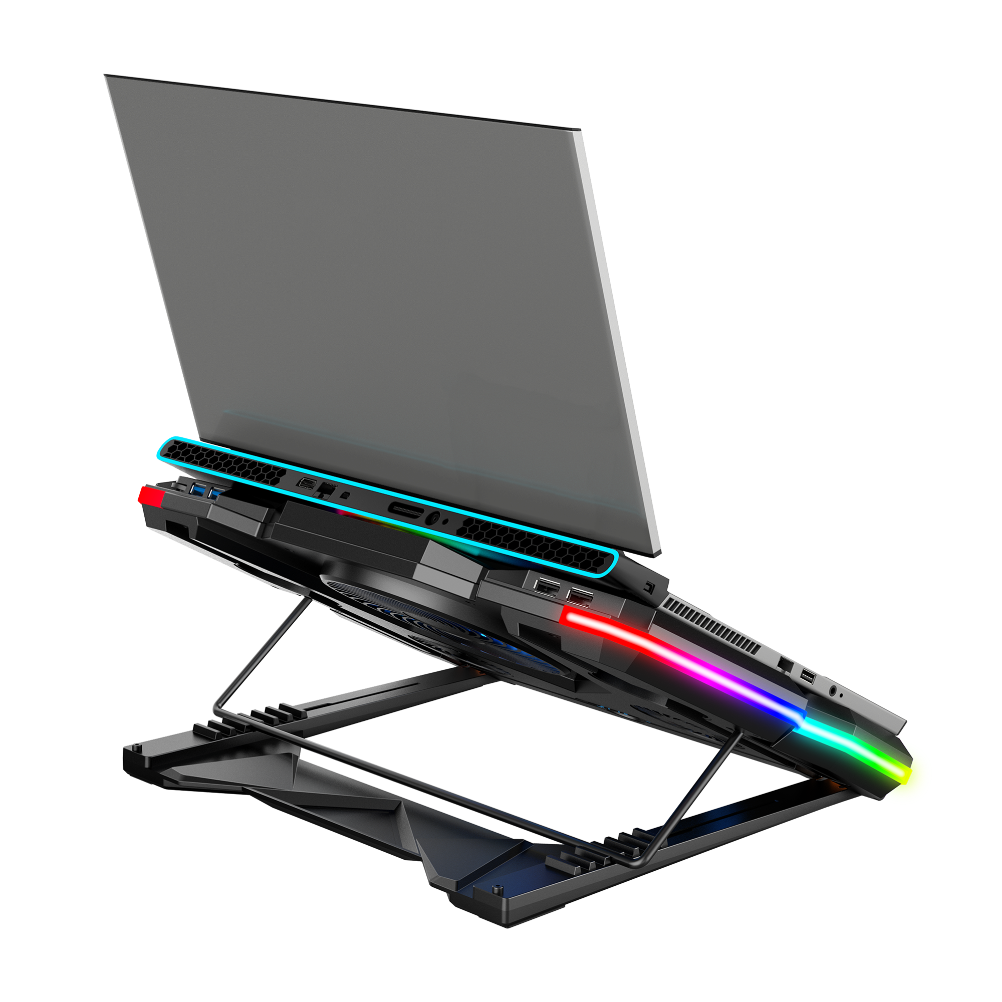 Breeze S50 Telefon Tutuculu 5 Fanlı RGB Işıklı Yükseklik Ayarlı LCD Göstergeli Notebook Soğutucu - Rampage