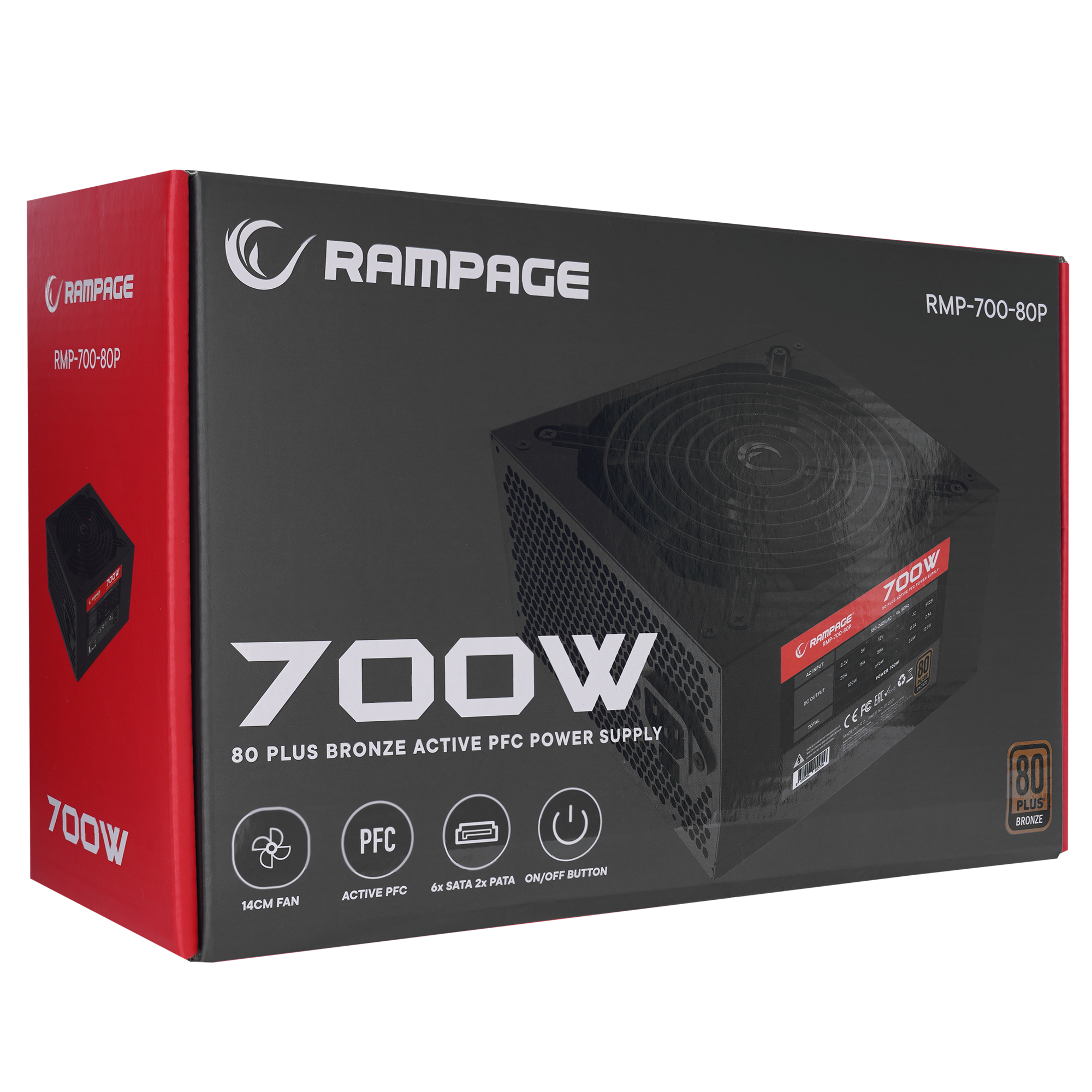 RMP-700-80P 700W 80Plus Bronze 12cm Fan Aktif PFC Power Supply - Rampage