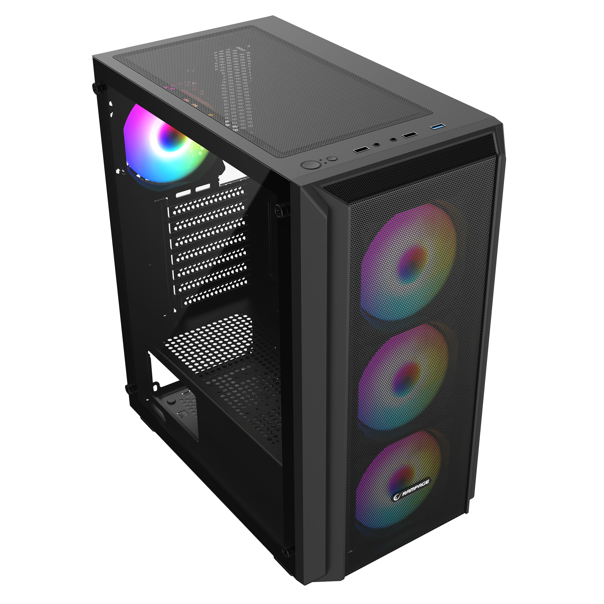 BETA MESH 650W 80 Plus Standart 4*12cm ARGB Fan Temperli Camlı Mid-T Siyah Oyuncu Kasası - Rampage