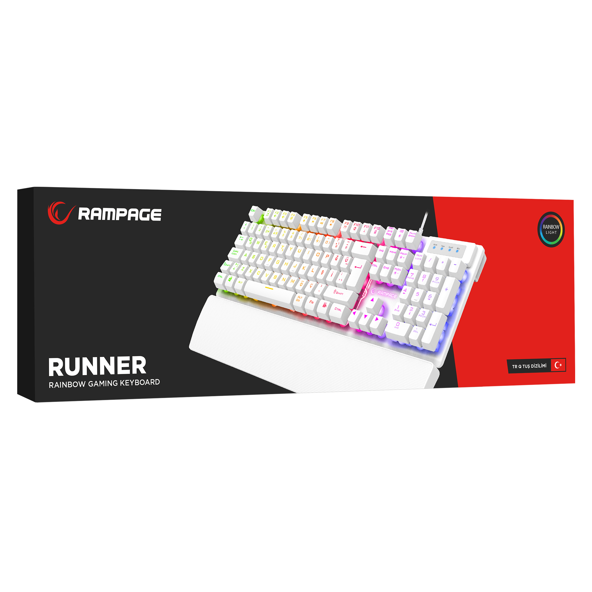 KB-RX77 RUNNER Beyaz USB Rainbow Aydınlatmalı Q Bilek Destekli Gaming Klavye - Rampage