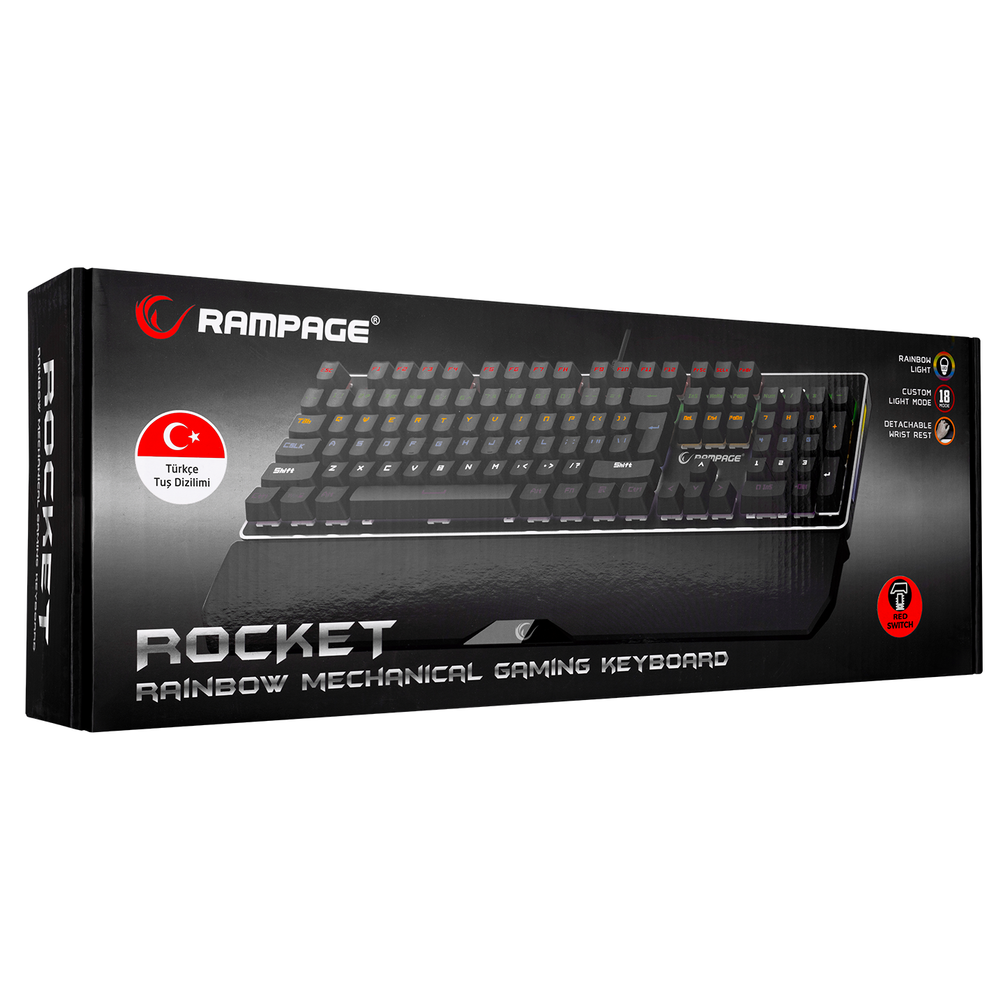 KB-R81 ROCKET Red Switch Gökkuşağı Ledli RGB Şeritli Metal Yüzey Mekanik Gaming Oyuncu Klavye - Rampage