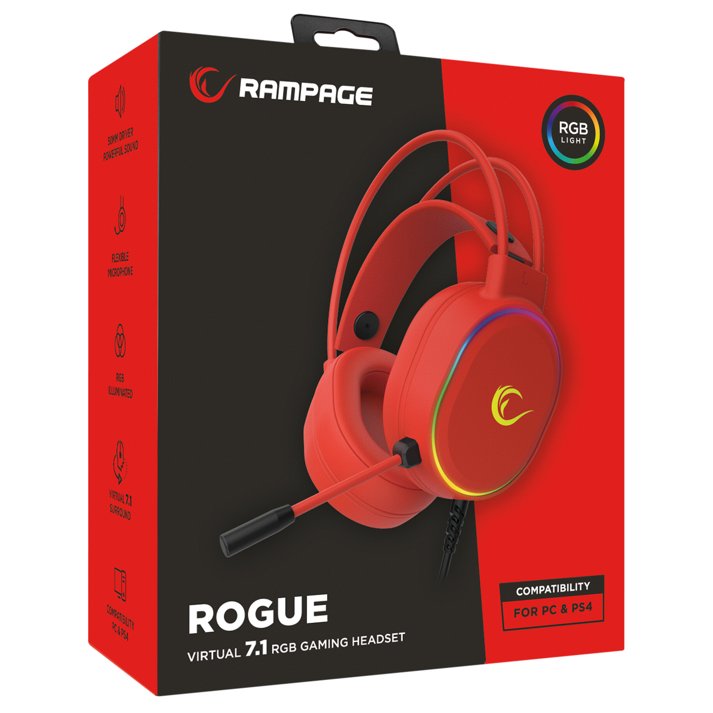 ROGUE RGB USB Oyuncu Kulaklığı - Kırmızı - Rampage