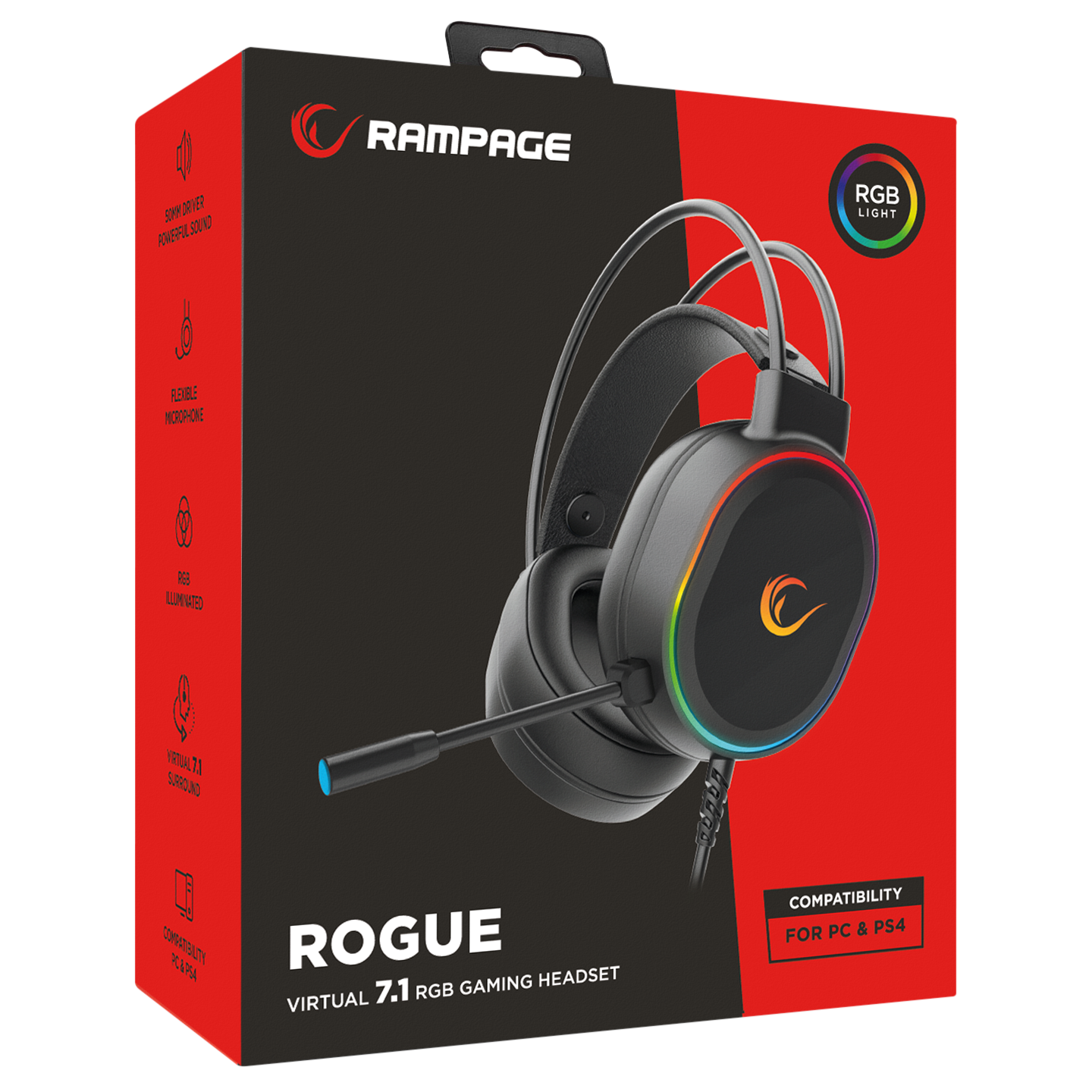 ROGUE RGB USB 7.1 Oyuncu Kulaklığı - Siyah - Rampage