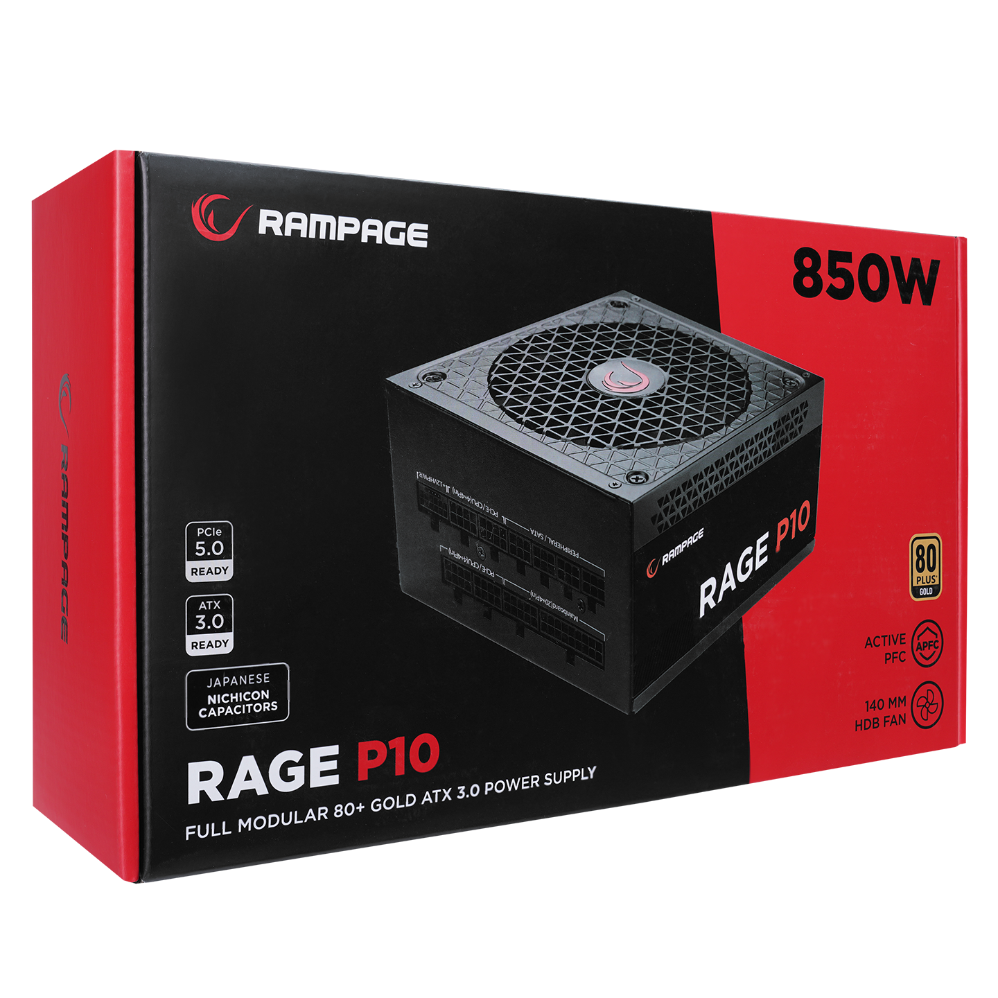 RAGE P10 850W 80+ GOLD APFC FULL MODULER ATX3.0 Beyaz Gaming Power Supply