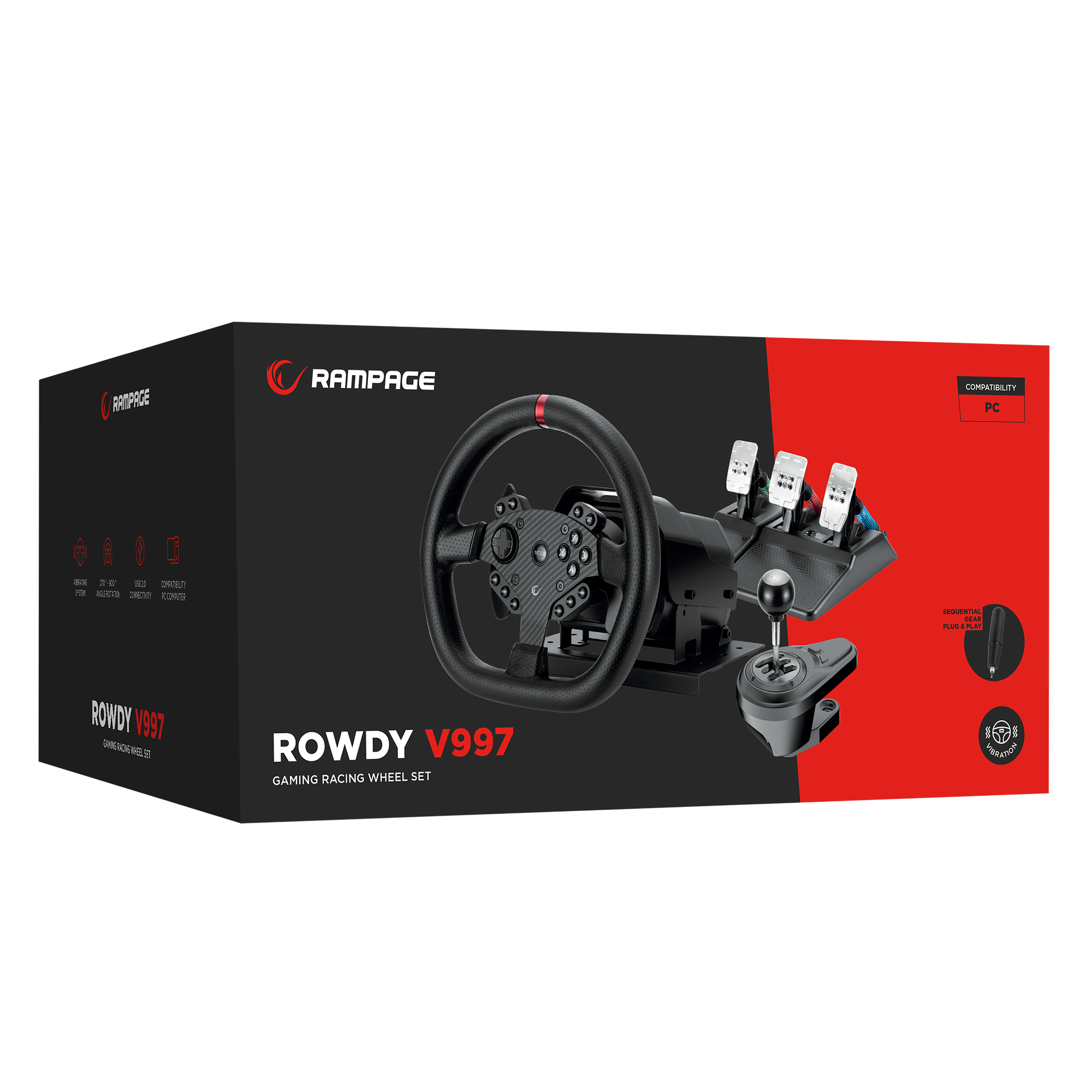 Rowdy V997 Only PC-3 Pedallı Vitesli Force Feedback Oyuncu Direksiyonu