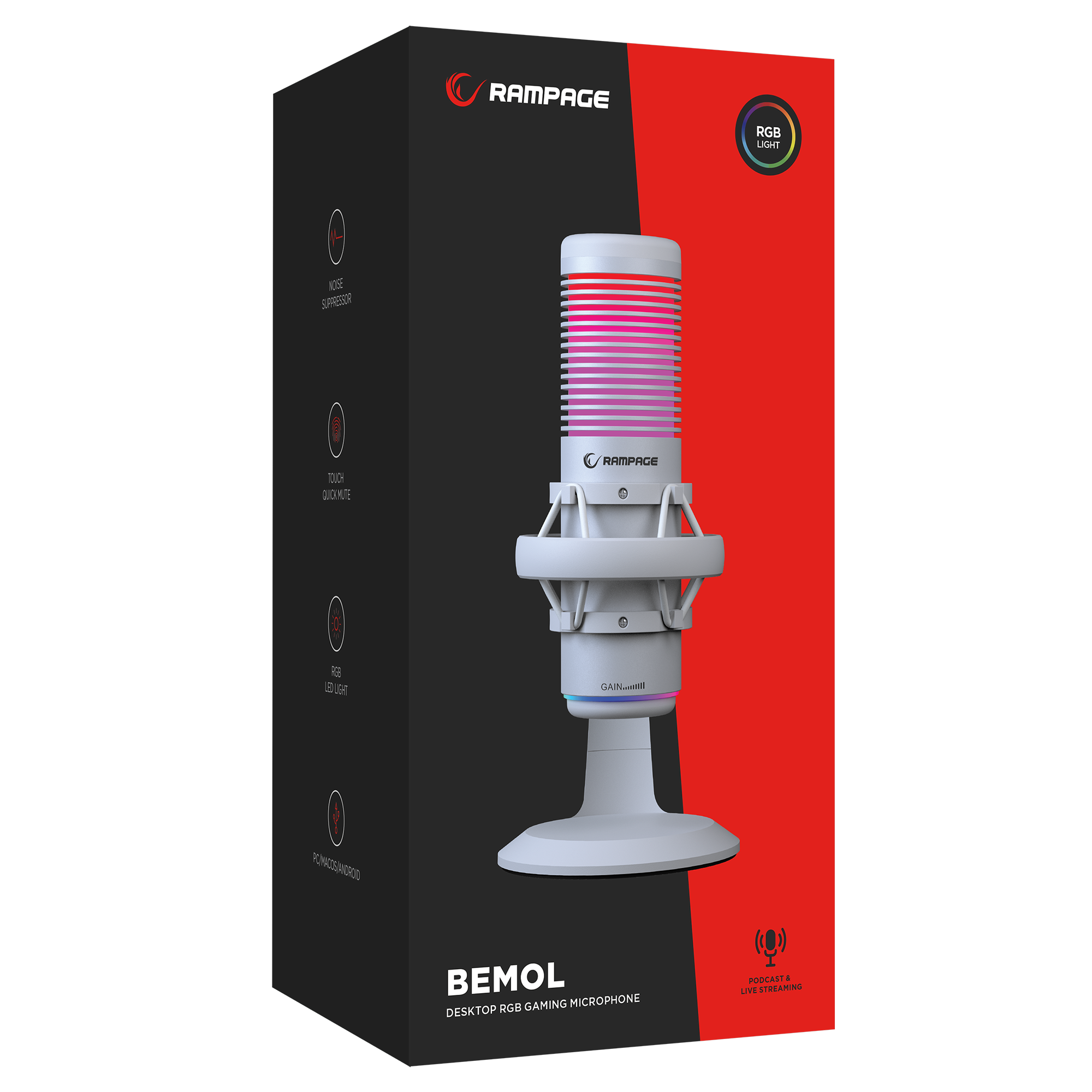 BEMOL Beyaz RGB Shock Mount Masaüstü Mikrofon - Rampage