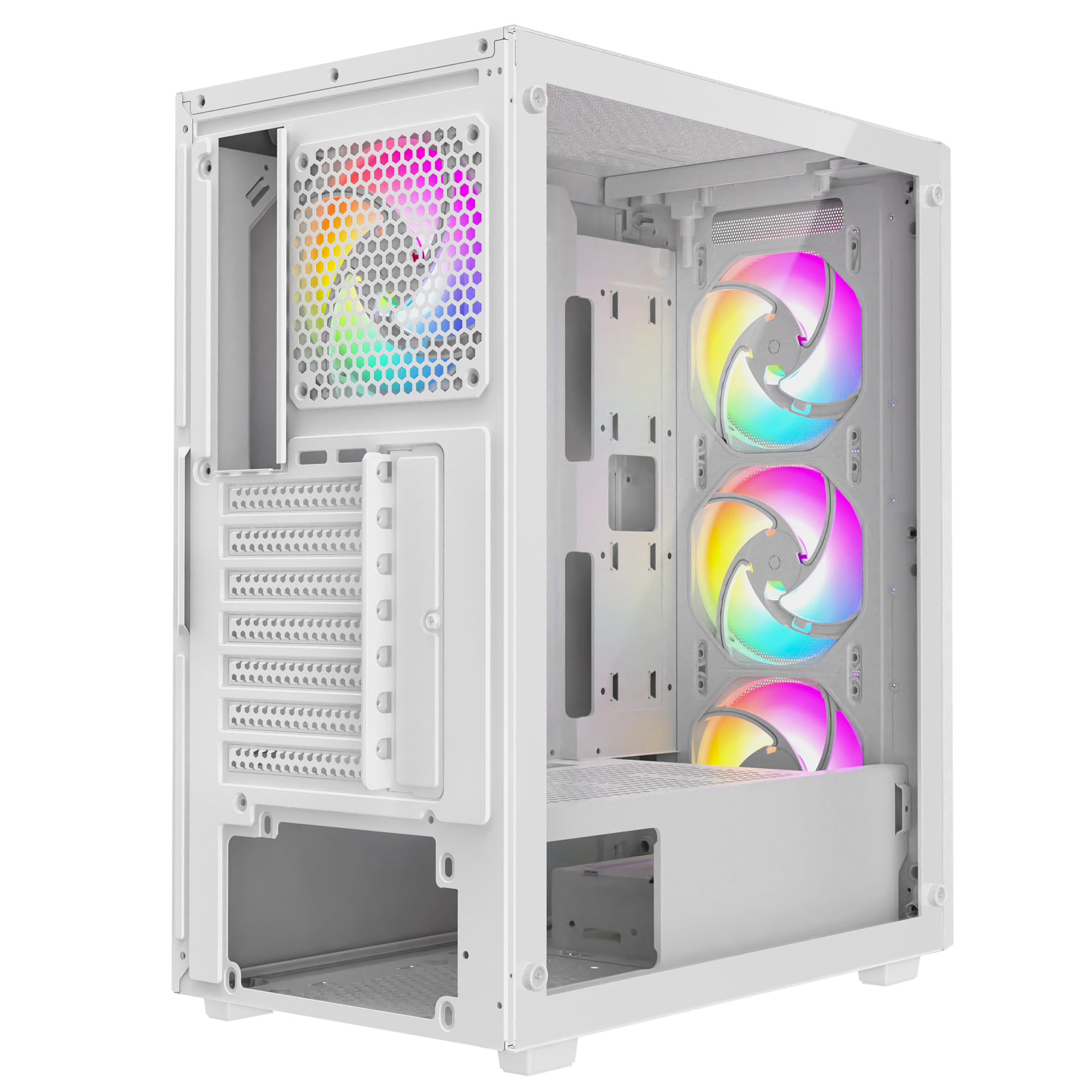 BETA MESH 650W 80 Plus Standart 4*12cm ARGB Fan Temperli Camlı Mid-T Beyaz Oyuncu Kasası - Rampage