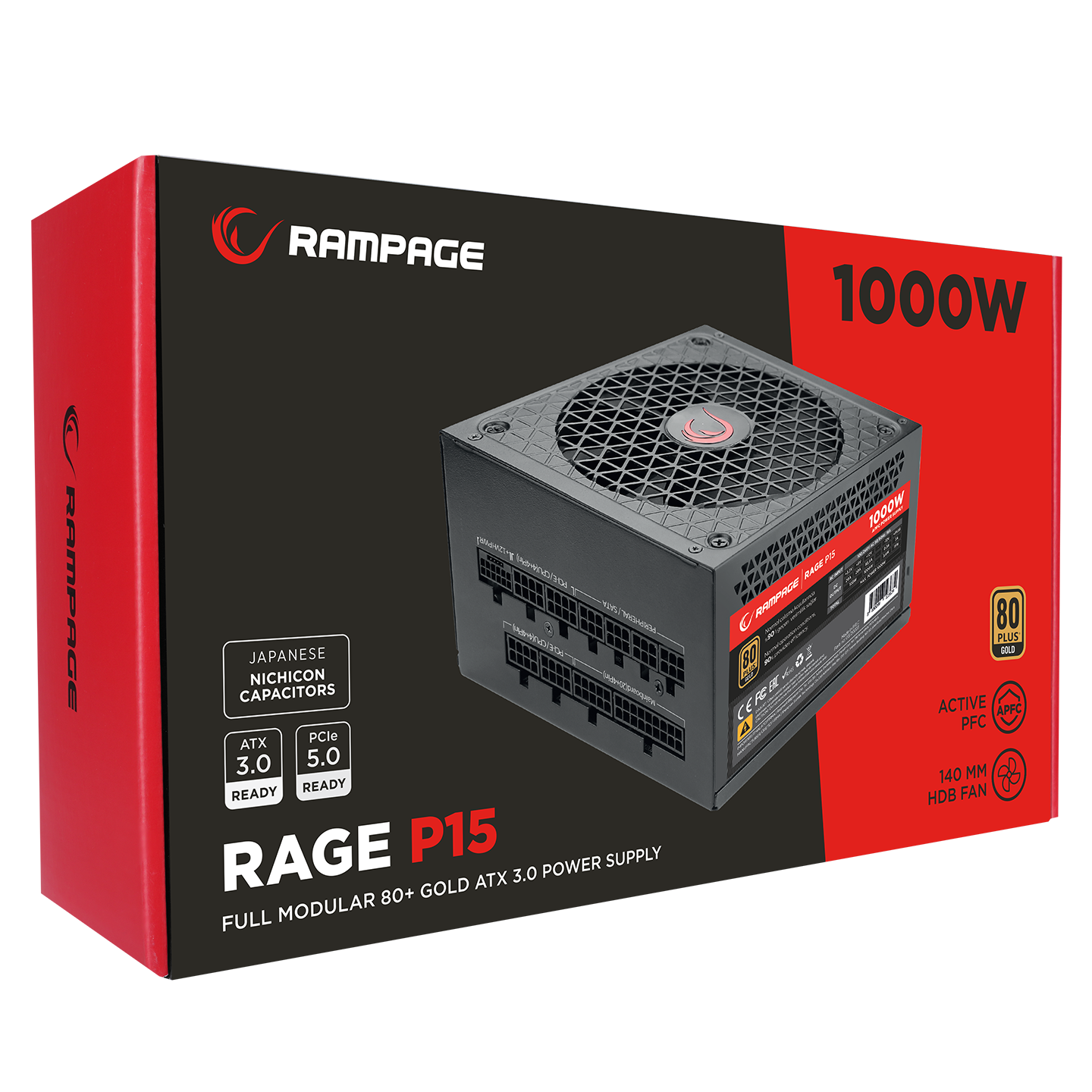 RAGE P15 1000W 80+ GOLD APFC FULL-MODULER ATX3.0 Beyaz Gaming Power Supply - Rampage