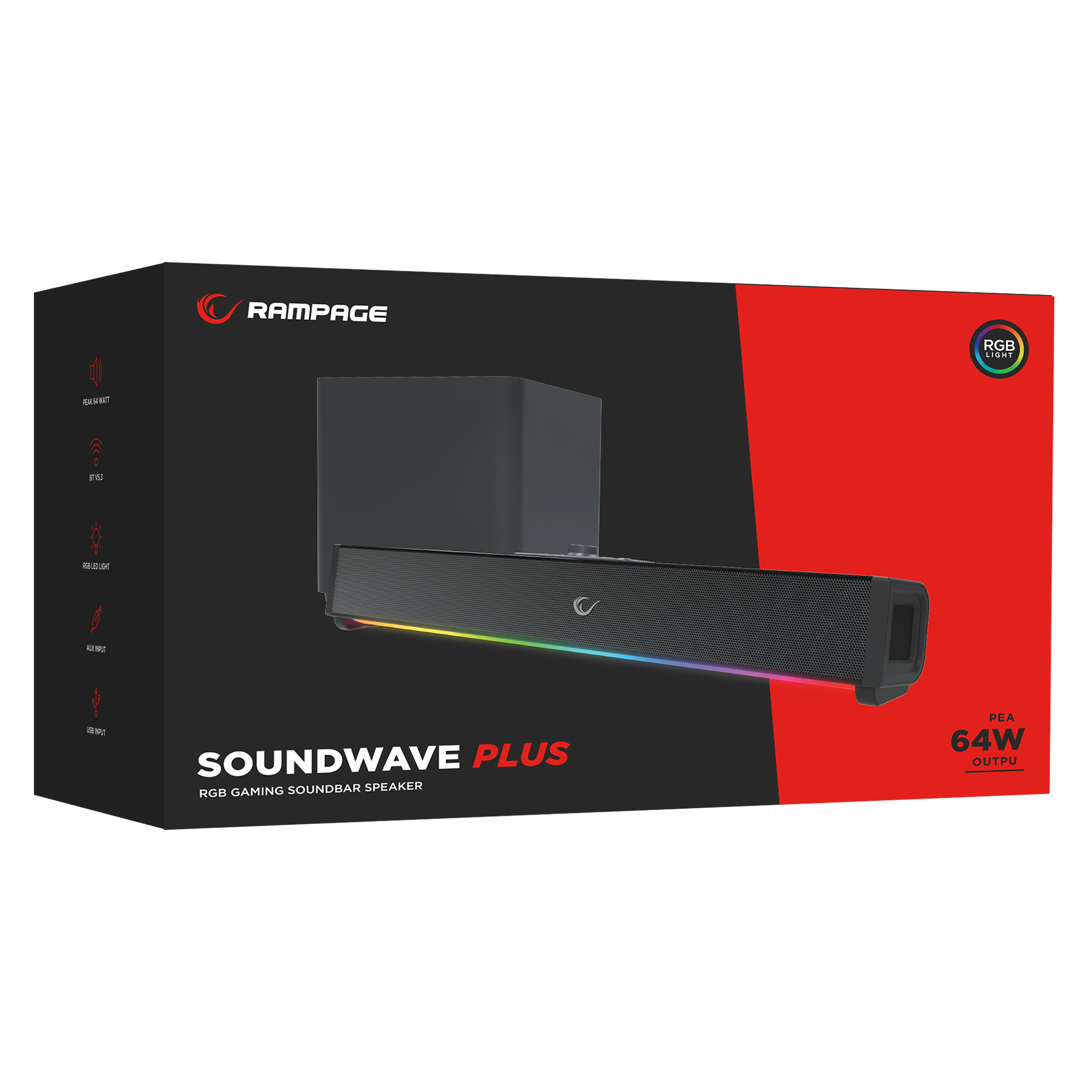 RM-1 SoundWave Plus Siyah 2X15W + 34W Gaming Soundbar Speaker - Rampage