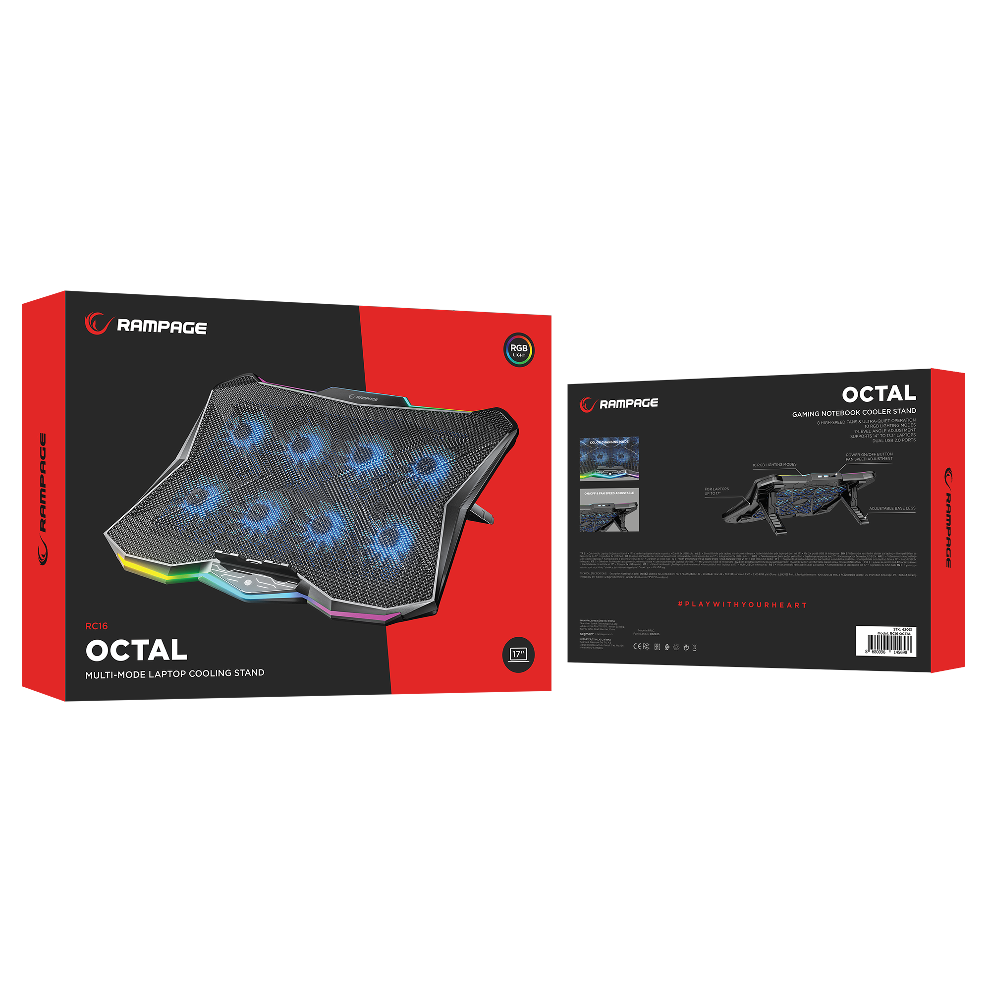 Rc16 Octal 8 Fanlı RGB 14-17.3 inç Notebook Soğutucu Stand