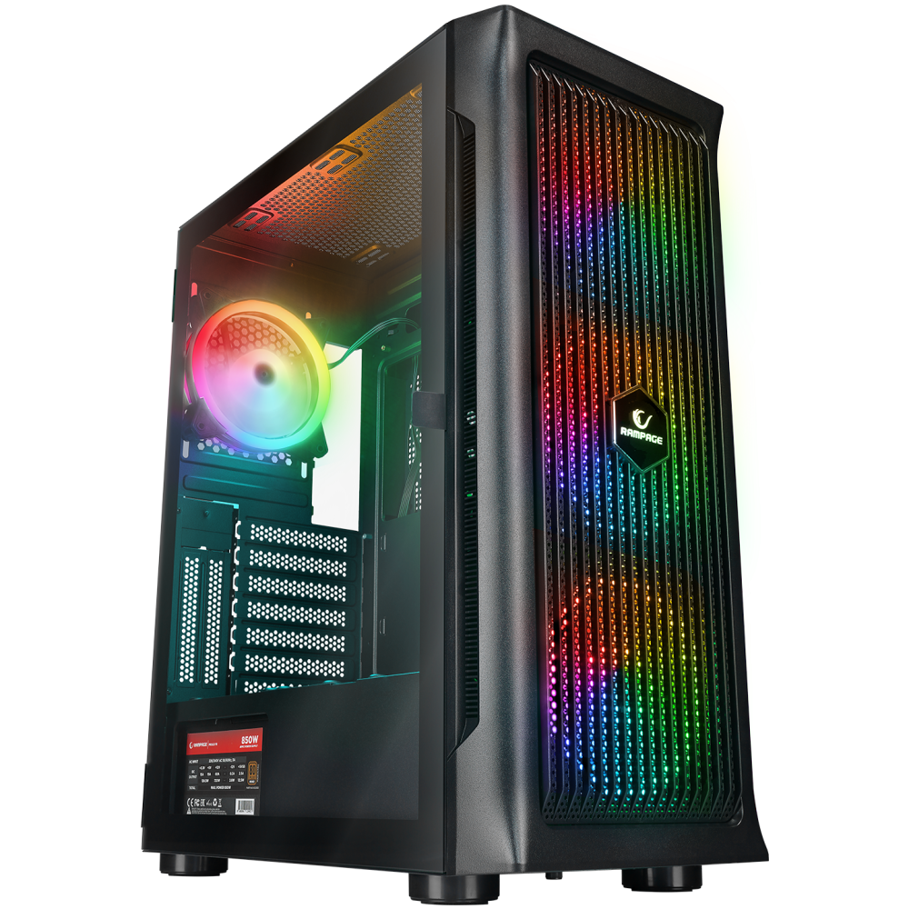 PROLIX Mesh 850W 80+ 4*12cm ARGB Fan+Kontrolcü Manyetik Temperli Camlı ATX Mid-T Gaming Oyuncu Kasası - Rampage