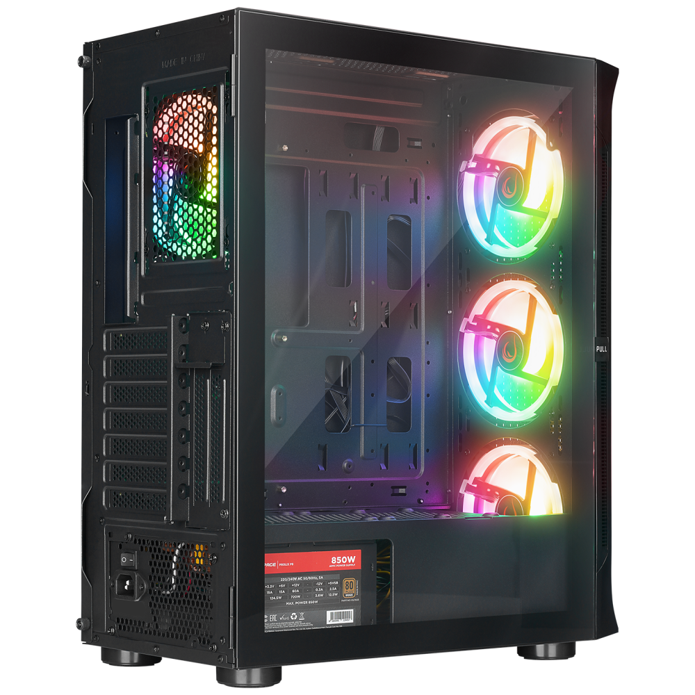 PROLIX Mesh 850W 80+ 4*12cm ARGB Fan+Kontrolcü Manyetik Temperli Camlı ATX Mid-T Gaming Oyuncu Kasası - Rampage