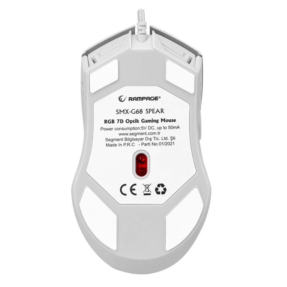 SMX-G68 SPEAR Full RGB 7200DPI Beyaz 7D Makrolu Gaming Oyuncu Mouse