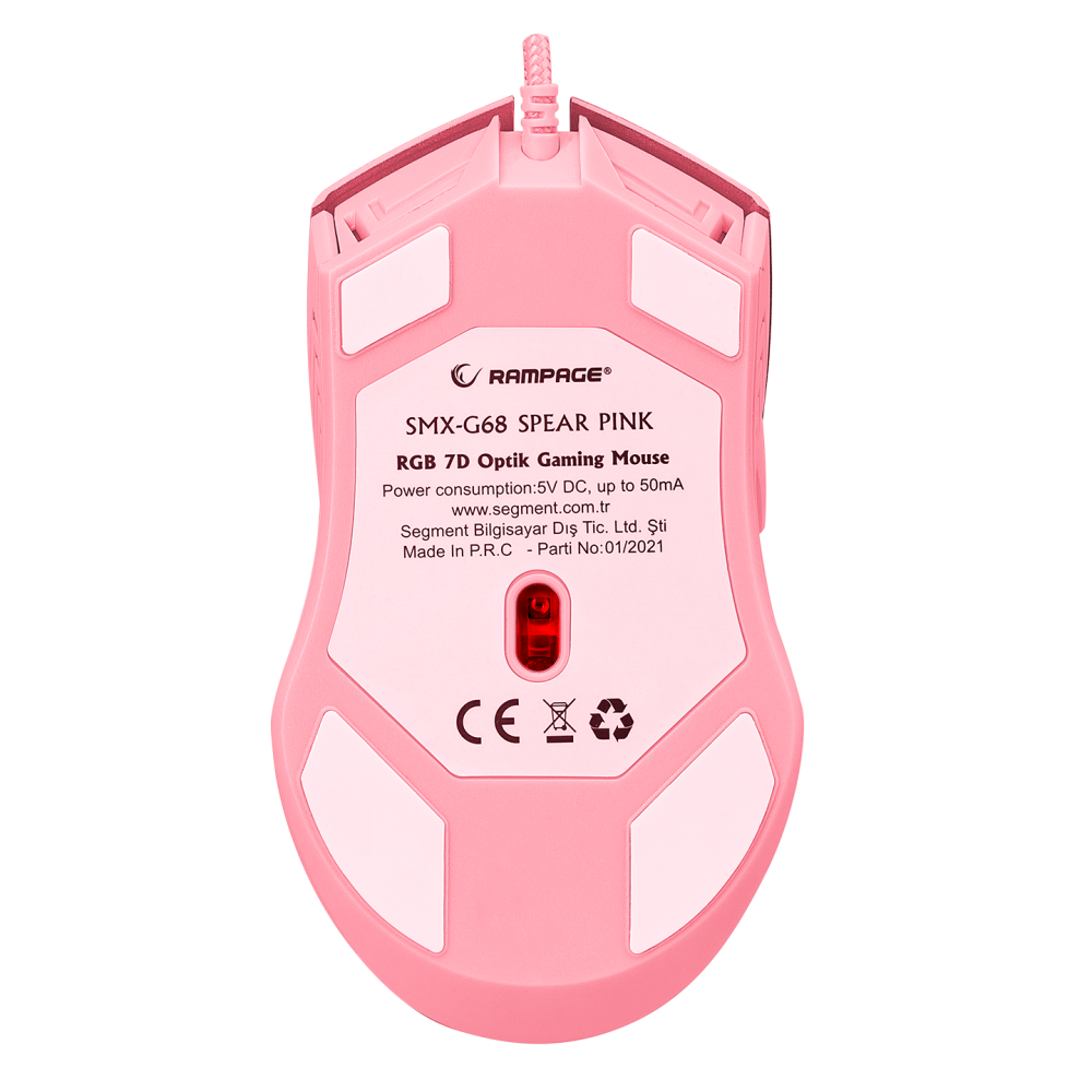 SMX-G68 SPEAR Full RGB 7200DPI Pembe 7D Makrolu Gaming Oyuncu Mouse