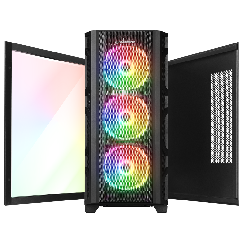 MASTER Mesh+Temperli Cam Dikey VGA Tutucu 4*ARGB Fan+Hub E-ATX Gaming Oyuncu Kasası - Rampage