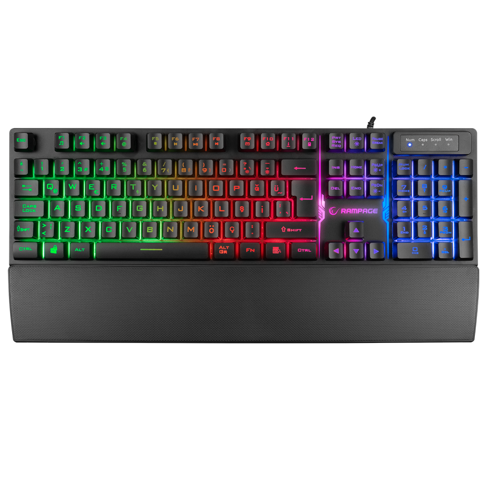 KB-RX77 RUNNER Siyah USB Rainbow Aydınlatmalı Q Bilek Destekli Gaming Klavye - Rampage
