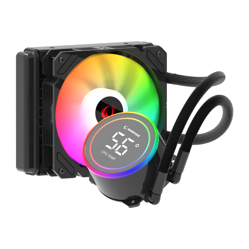 HELIOS C13 Siyah 12cm Fan Sıcaklık Göstergeli Intel LGA1700/AMD AM5 ARGB 120mm Sıvı Soğutmalı CPU Fan - Rampage