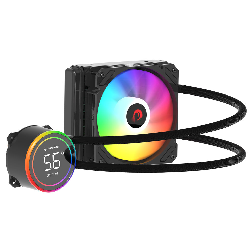 HELIOS C13 Siyah 12cm Fan Sıcaklık Göstergeli Intel LGA1700/AMD AM5 ARGB 120mm Sıvı Soğutmalı CPU Fan - Rampage