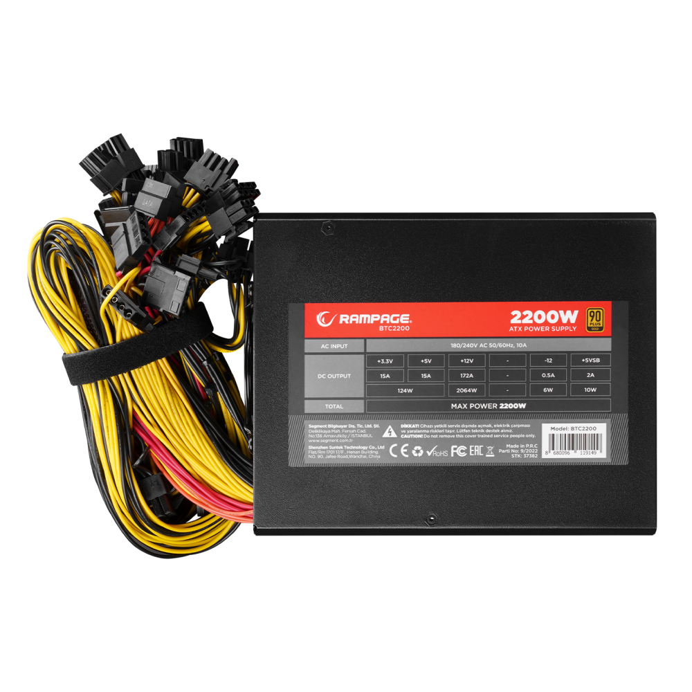 BTC2200 Real 2200W 16* PCIe VGA Soket 14cm+8cm 2* Fanlı Bitcoin Power Supply - Rampage