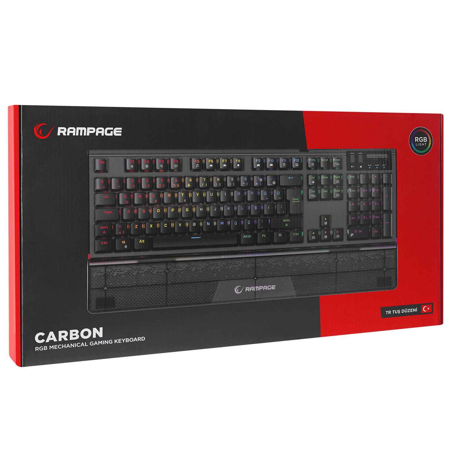 Carbon Siyah RGB Q Bilek Destekli Blue Switch Gaming Oyuncu Klavyesi - Rampage
