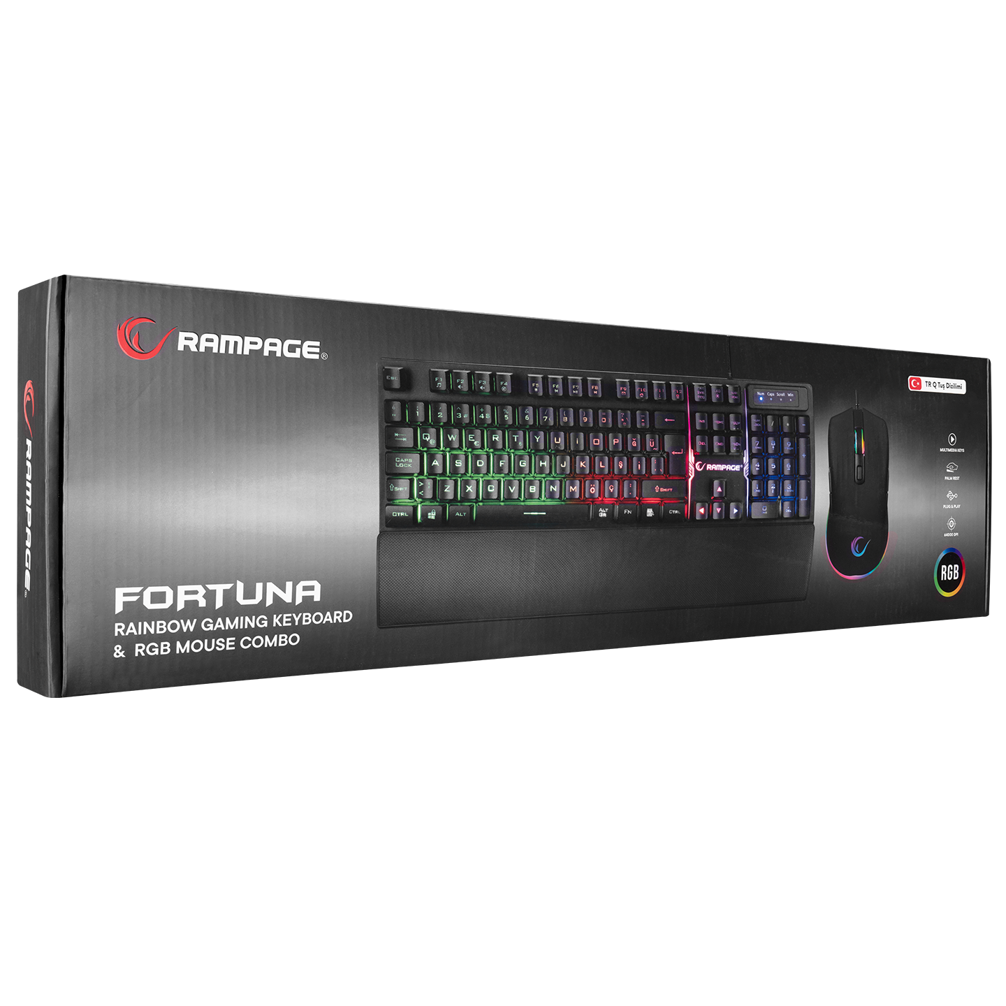 KM-RX7 FORTUNA Siyah Gaming Combo Q Gaming Klavye + 6400 dpi Mouse - Rampage