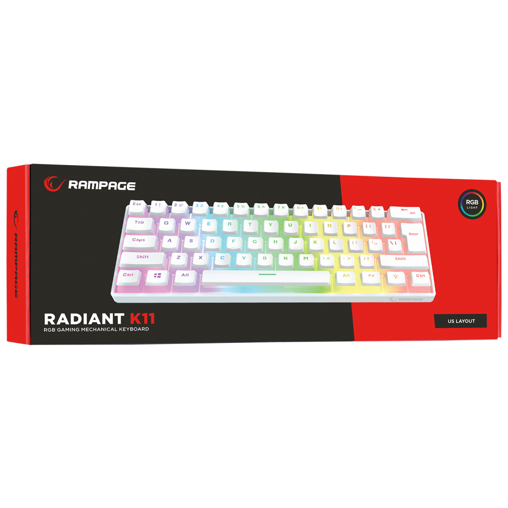 RADIANT K11 Beyaz Type-C / Puding Tuşlu US Layout Red Switch Gaming Oyuncu Klavye - Rampage