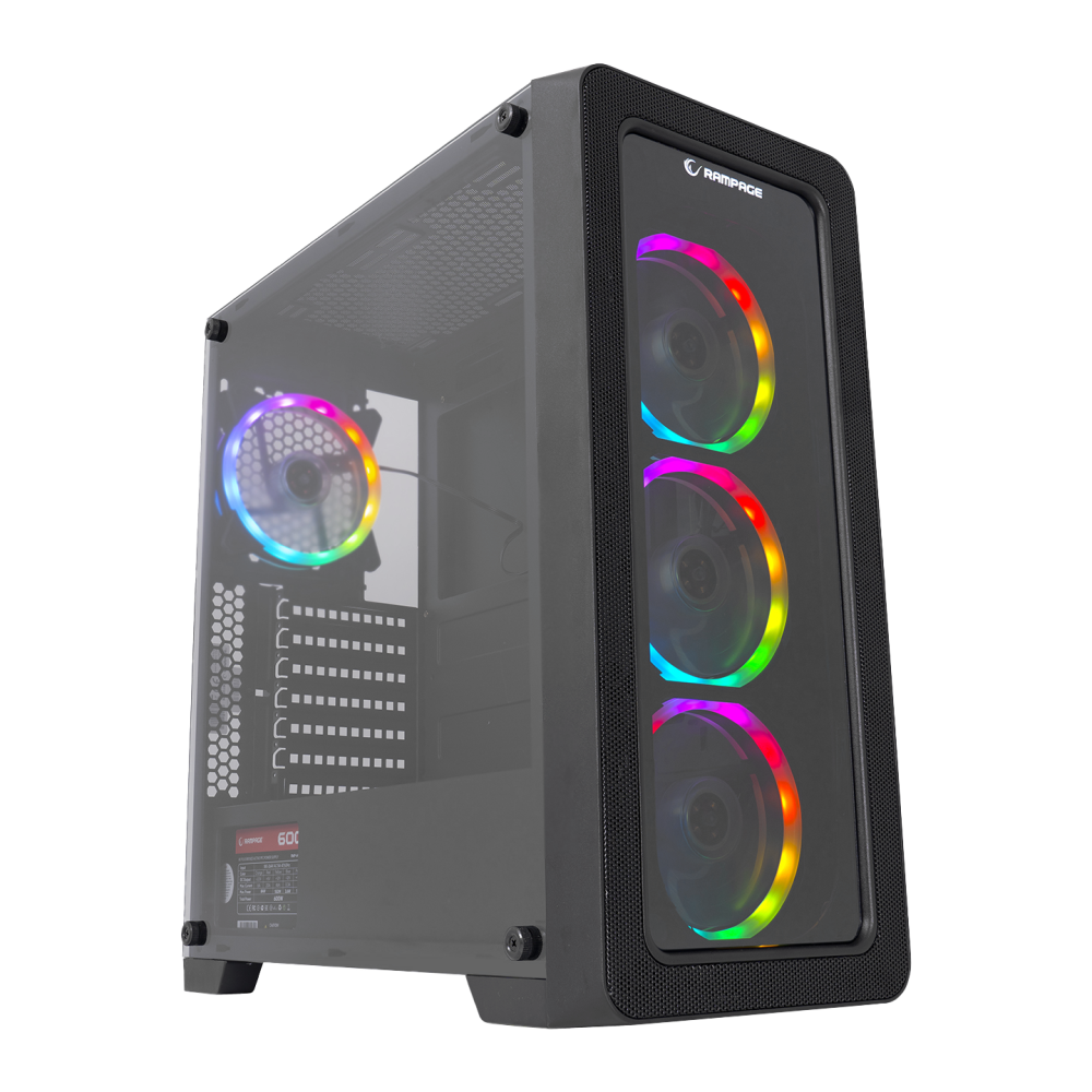 ESPECTRO 4 Adet Rainow Fanlı 600W 80 Plus Bronze Siyah Temper Camlı Gaming Oyuncu Kasası - Rampage