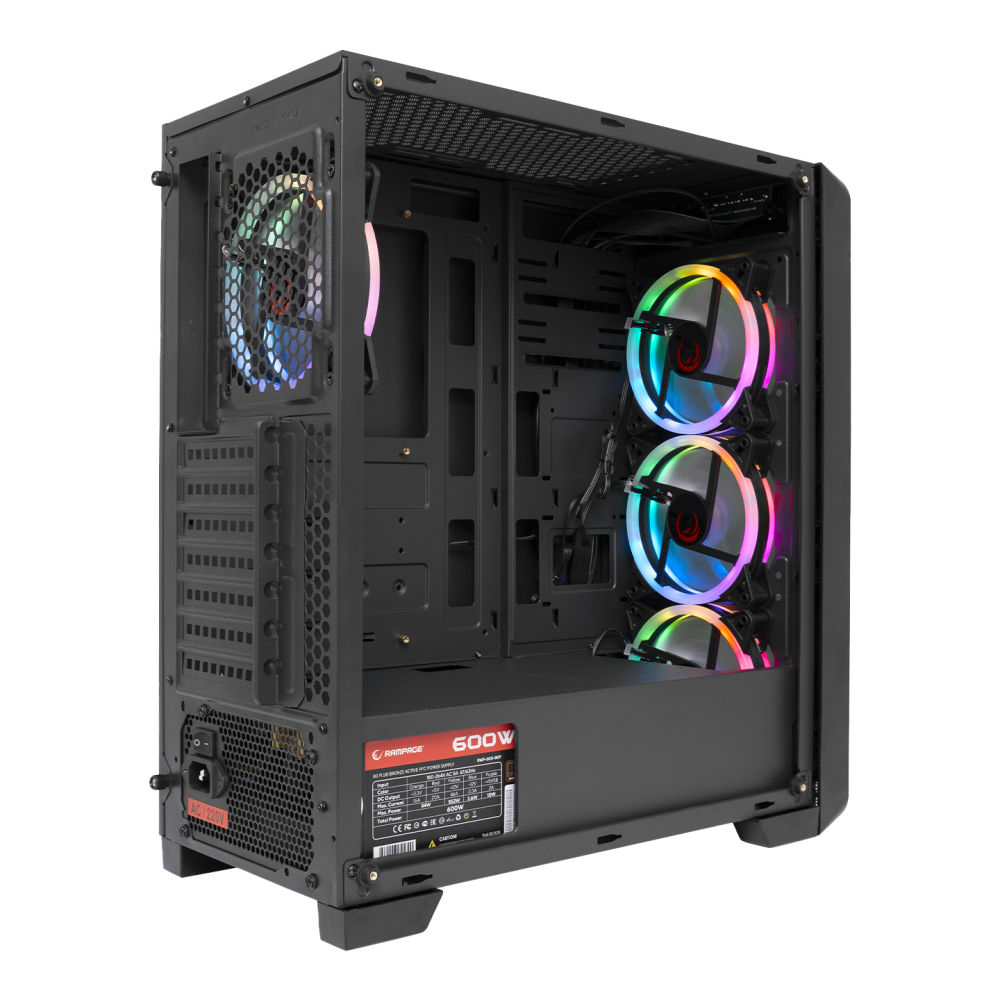 ESPECTRO 4 Adet Rainow Fanlı 600W 80 Plus Bronze Siyah Temper Camlı Gaming Oyuncu Kasası - Rampage
