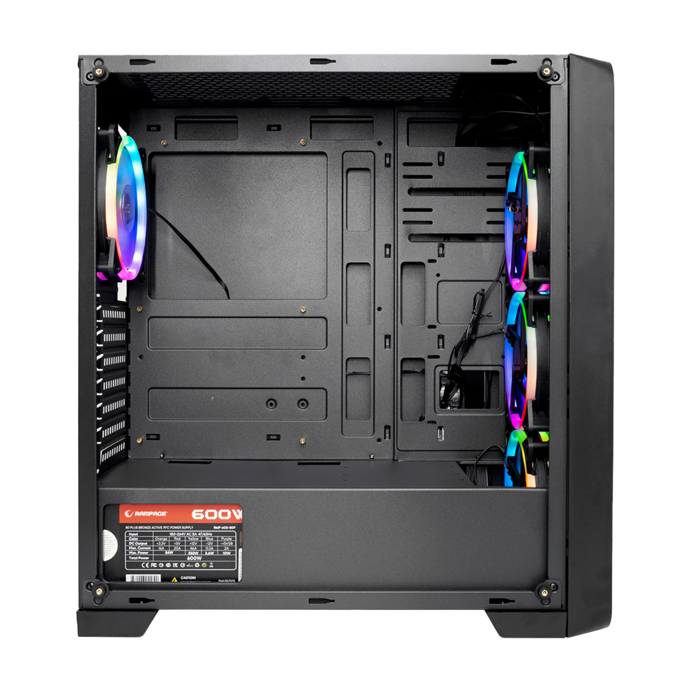 ESPECTRO 4 Adet Rainow Fanlı 600W 80 Plus Bronze Siyah Temper Camlı Gaming Oyuncu Kasası - Rampage