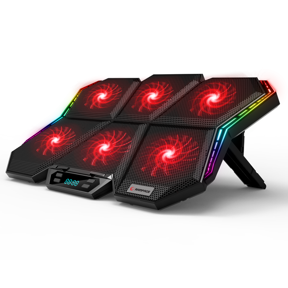 AD-RX44 X-GALE 6 Fanlı 12 RGB Işık Modlu 7 Kademe Standlı LCD Göstergeli Notebook Soğutucu