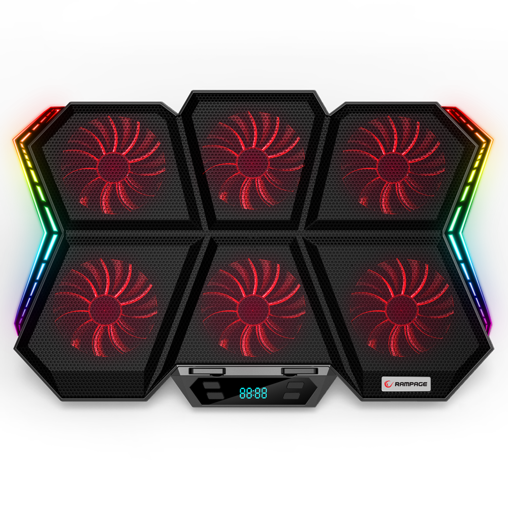 AD-RX44 X-GALE 6 Fanlı 12 RGB Işık Modlu 7 Kademe Standlı LCD Göstergeli Notebook Soğutucu