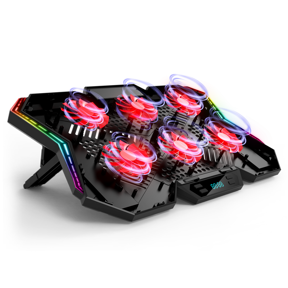 AD-RX44 X-GALE 6 Fanlı 12 RGB Işık Modlu 7 Kademe Standlı LCD Göstergeli Notebook Soğutucu