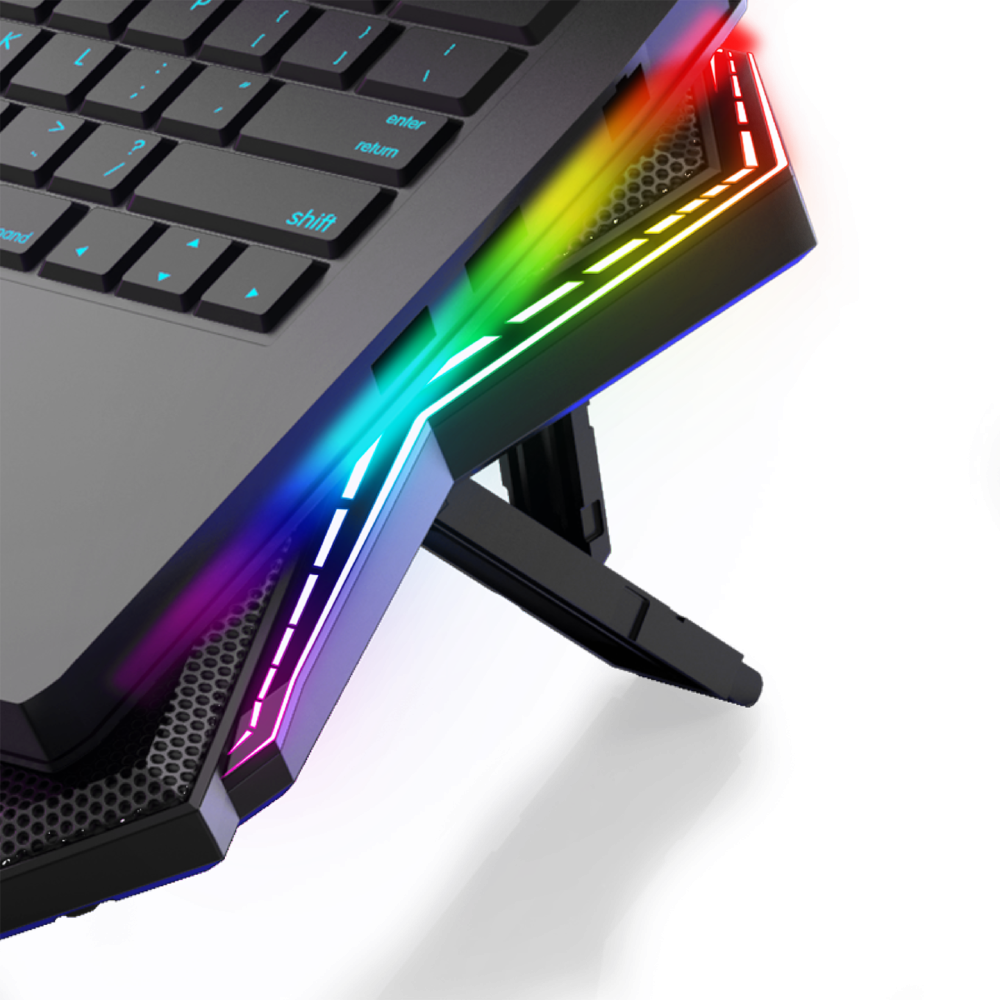 AD-RX44 X-GALE 6 Fanlı 12 RGB Işık Modlu 7 Kademe Standlı LCD Göstergeli Notebook Soğutucu