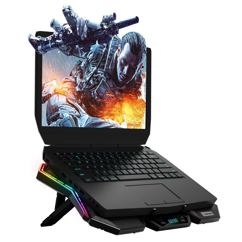 AD-RX44 X-GALE 6 Fanlı 12 RGB Işık Modlu 7 Kademe Standlı LCD Göstergeli Notebook Soğutucu