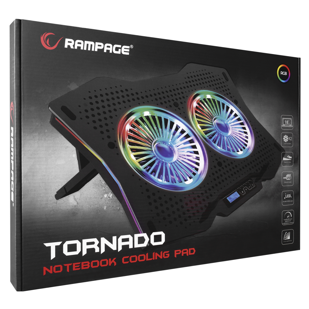 AD-RC9 TORNADO Siyah 2 Fanlı 10-18 RGB Işıklı Notebook Soğutucu Stand - Rampage