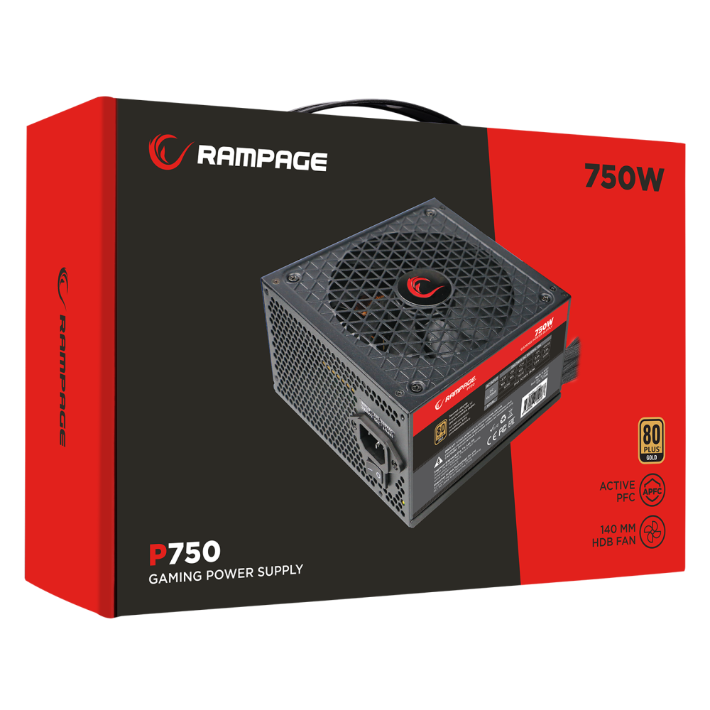 P750 750W 80+ GOLD APFC 14cm Long Life HDB Fan Siyah PC Power Supply - Rampage