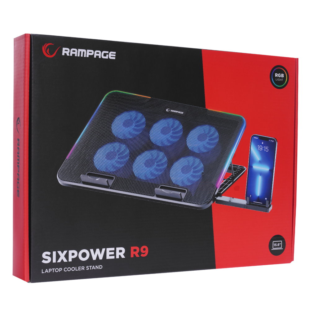 SIXPOWER R9 6 Fan RGB Işıklı Telefon Tutuculu Notebook Soğutucu