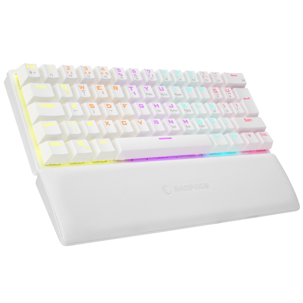 ALLY K11 Beyaz Rainbow Q Bilek Destekli Blue Switch Gaming Oyuncu Klavye