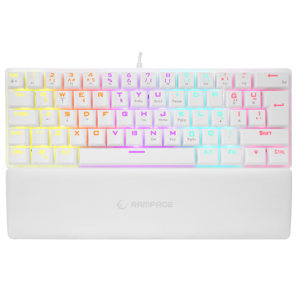 ALLY K11 Beyaz Rainbow Q Bilek Destekli Blue Switch Gaming Oyuncu Klavye